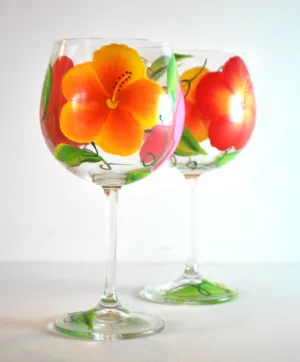 Handpainted Hibiscus Glasses