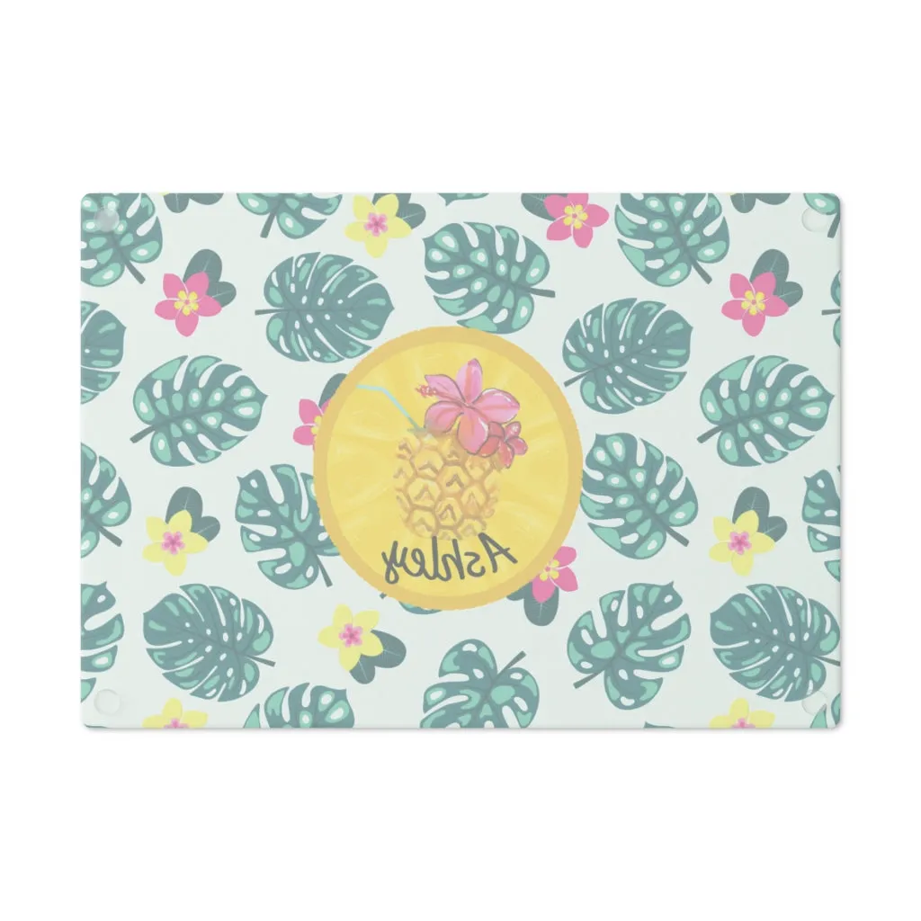 Hawaiian Flowers Glass Cutting Board