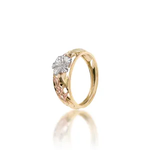 Hawaiian Gardens Hibiscus Ring in Four Tone Gold with Diamonds - 8mm