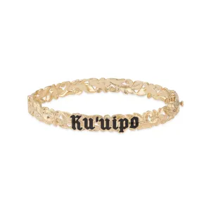 Hawaiian Heirloom Kuʻuipo (Sweetheart) Plumeria Enamel Hinge Bracelet in Gold - 8mm