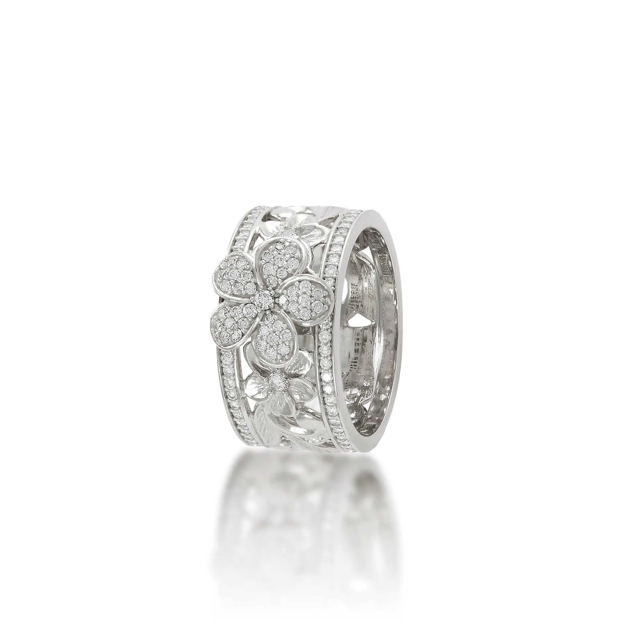 Hawaiian Heirloom Plumeria Ring in White Gold with Diamonds - 10mm