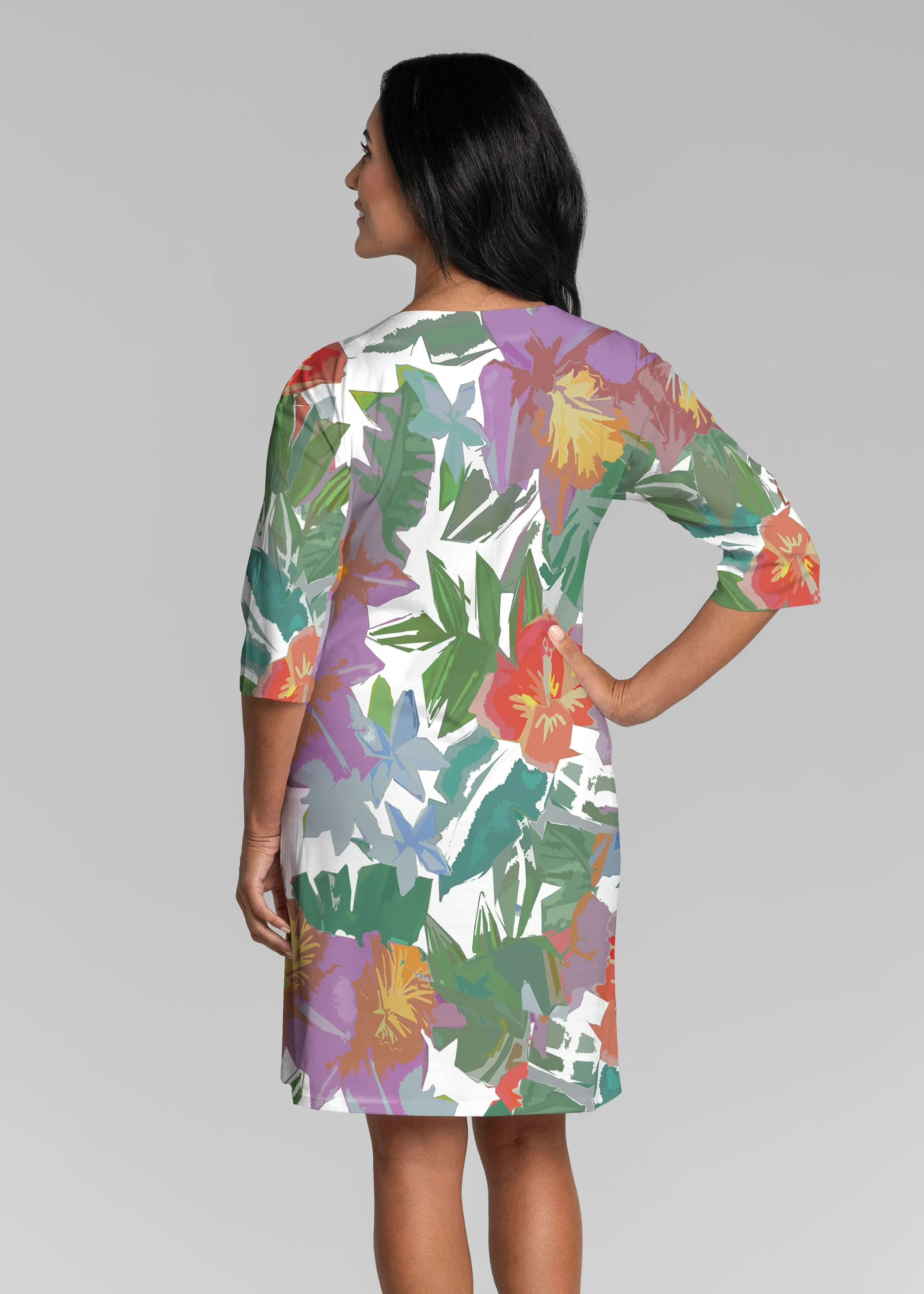 Hibiscus Island (19212) ~ Lucy 3/4 Sleeve V-Neck Dress