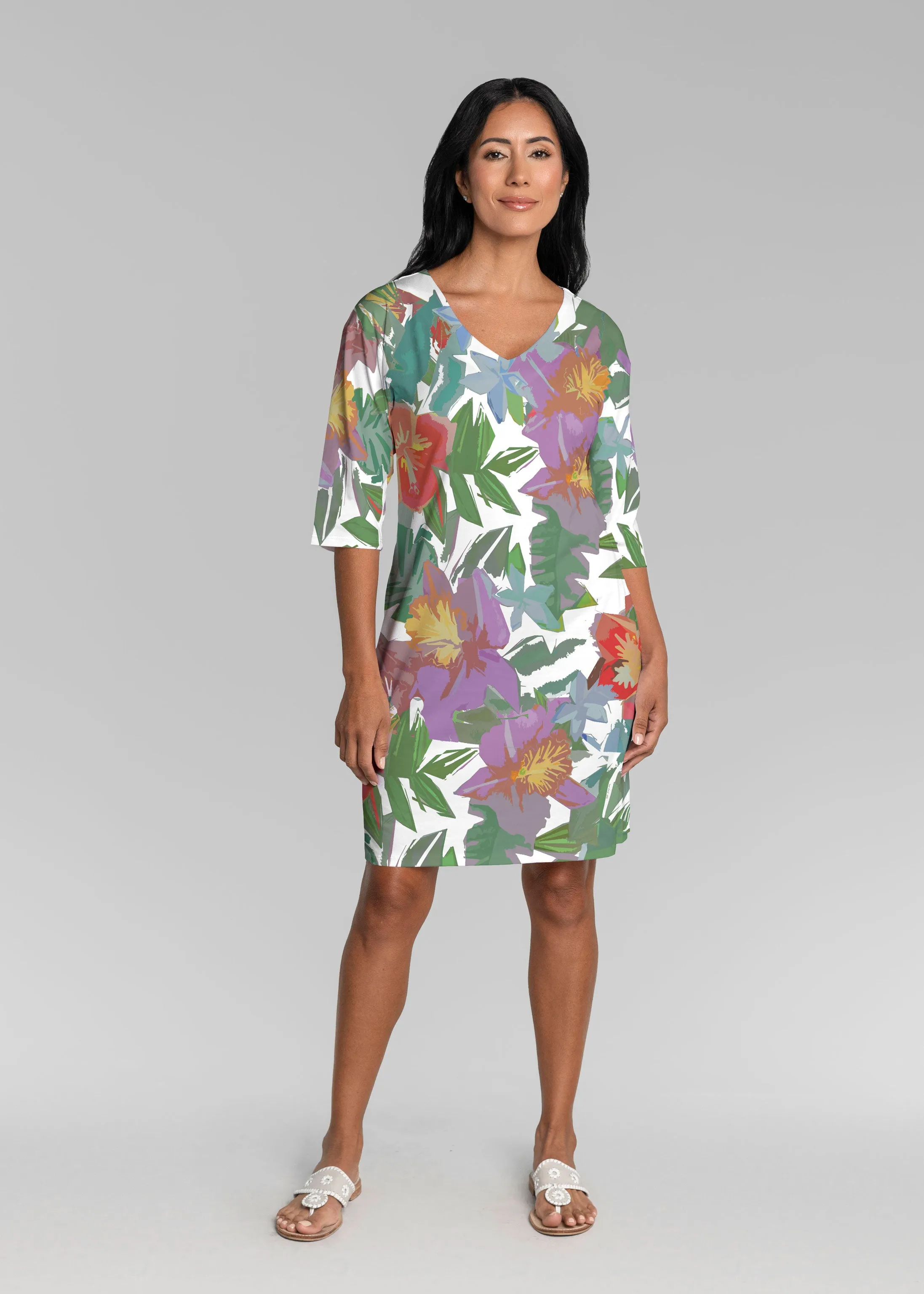 Hibiscus Island (19212) ~ Lucy 3/4 Sleeve V-Neck Dress