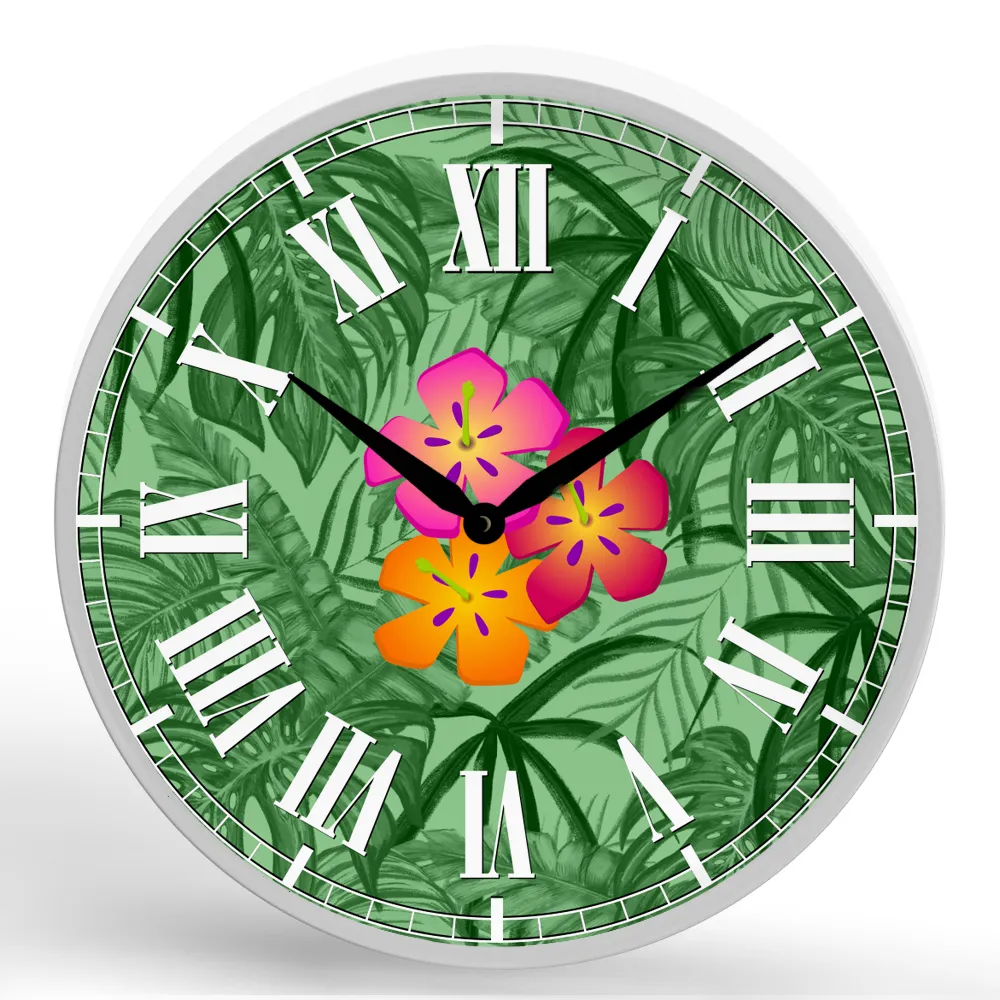 Hibiscus <br>Round Framed Wall Clock 11.75"