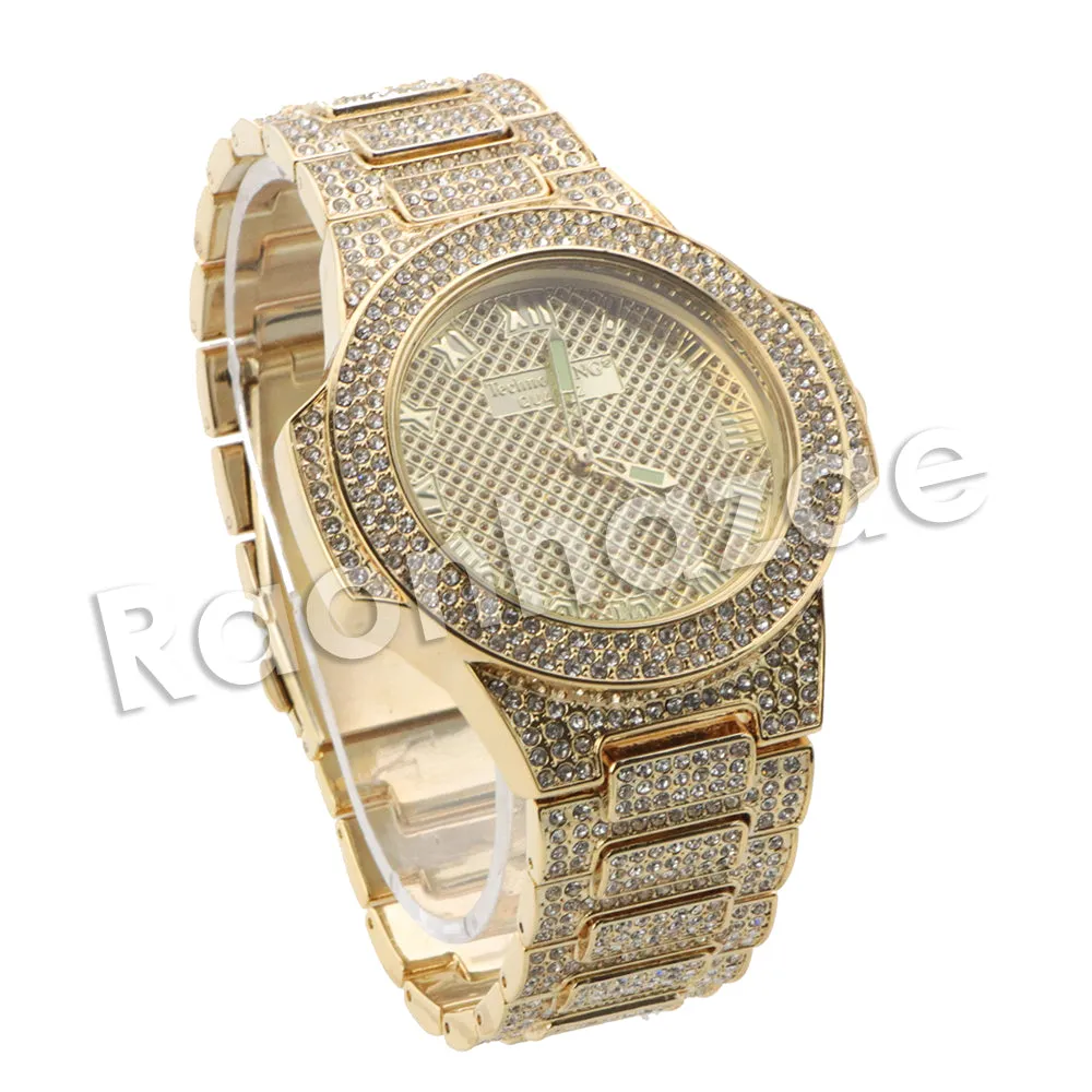 HIP HOP RAONHAZAE ACELO LUXURY GOLD FINISHED LAB DIAMOND WATCH