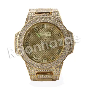 HIP HOP RAONHAZAE ACELO LUXURY GOLD FINISHED LAB DIAMOND WATCH