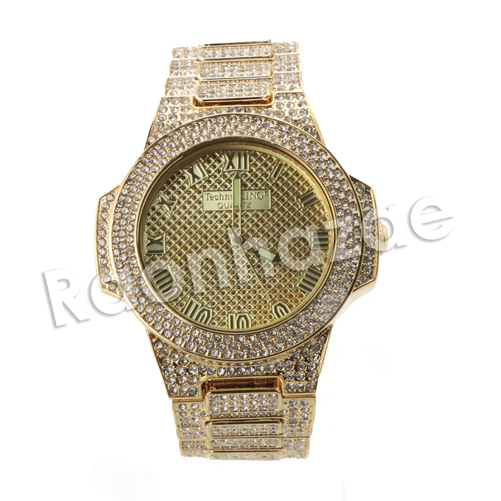 HIP HOP RAONHAZAE ACELO LUXURY GOLD FINISHED LAB DIAMOND WATCH