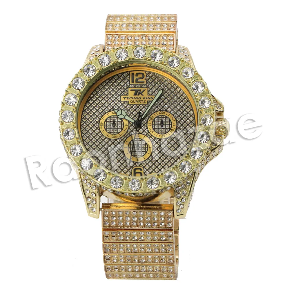 HIP HOP RAONHAZAE JUELZ SANTANA LUXURY GOLD FINISHED LAB DIAMOND WATCH