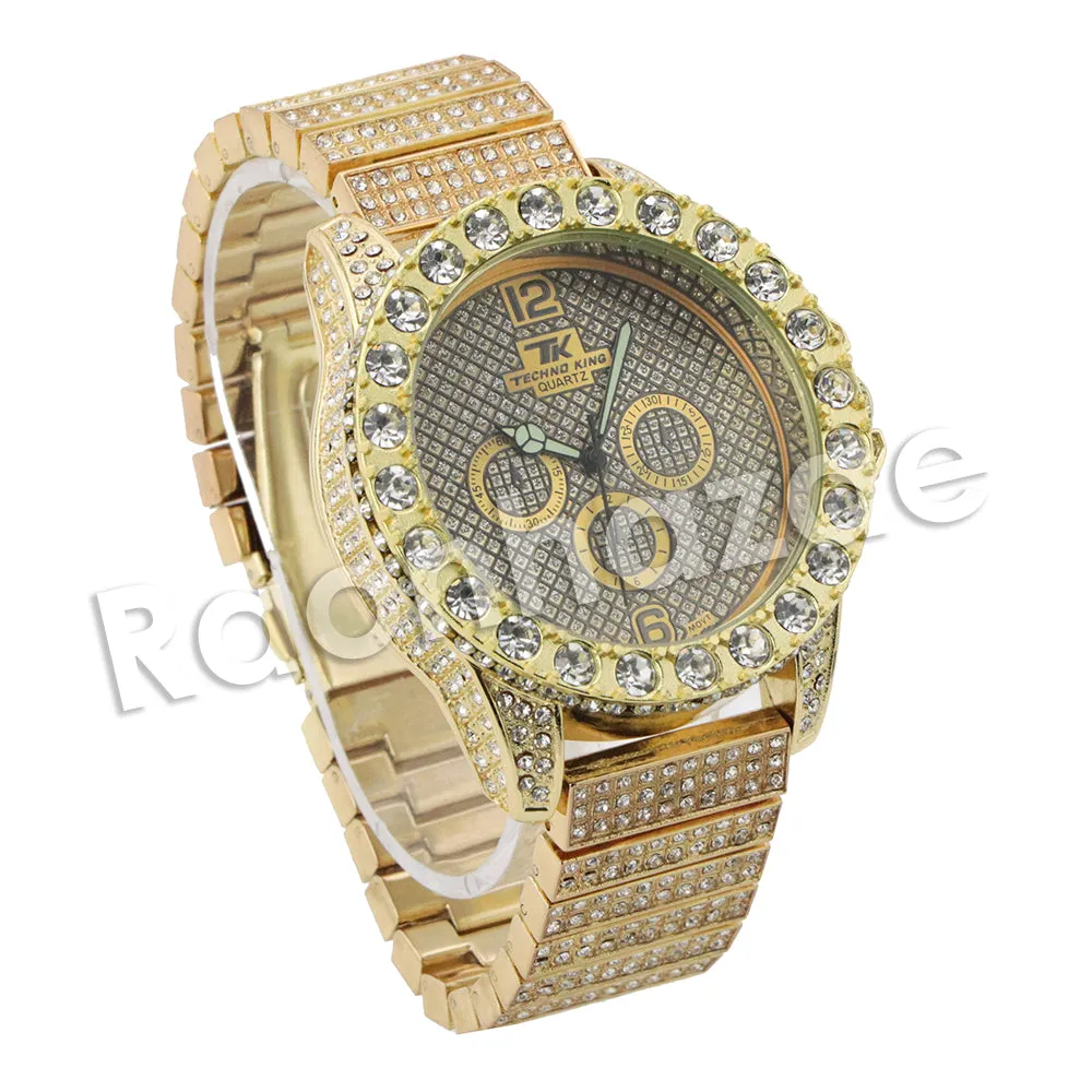 HIP HOP RAONHAZAE JUELZ SANTANA LUXURY GOLD FINISHED LAB DIAMOND WATCH