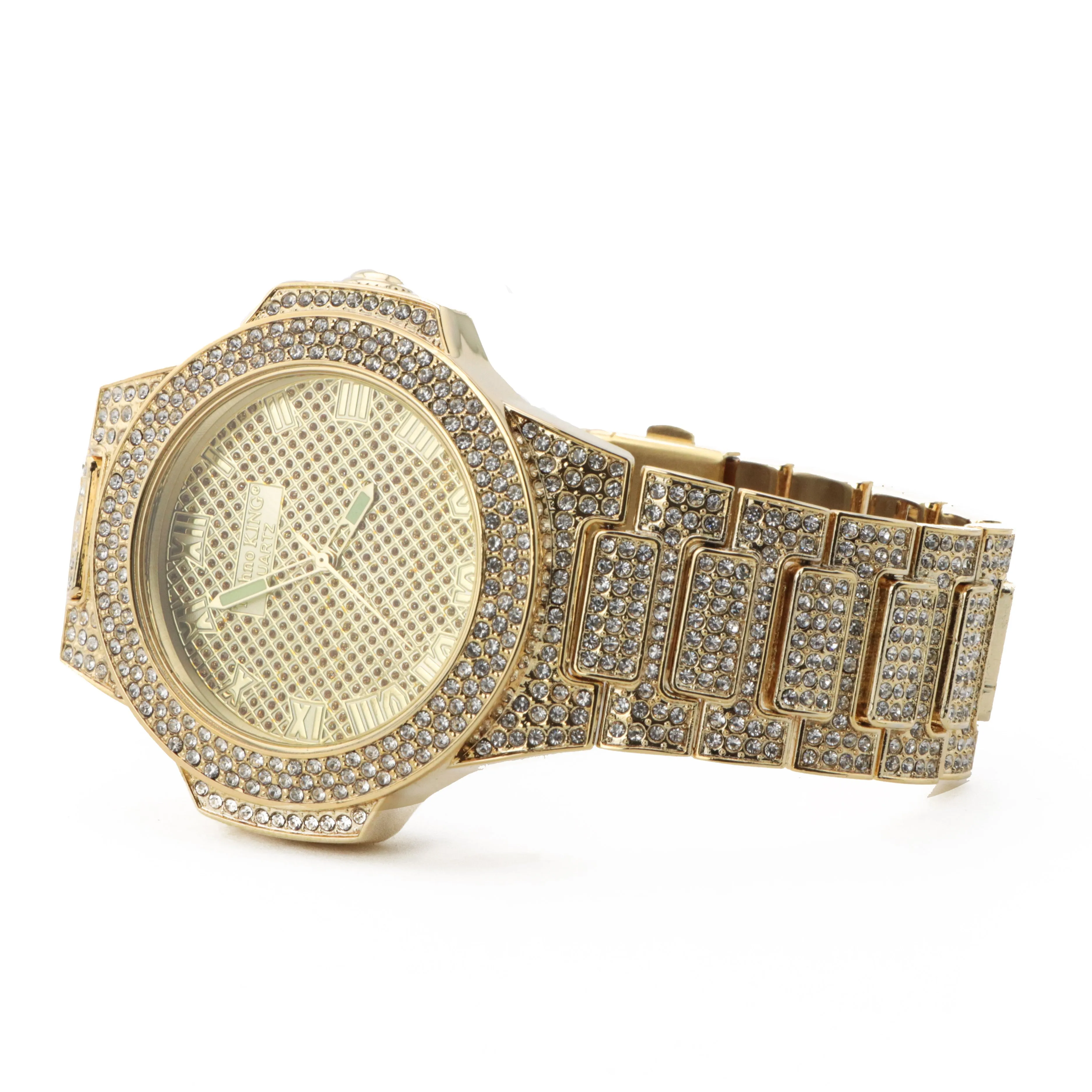 HIP HOP RAONHAZAE YG LUXURY GOLD FINISHED LAB DIAMOND WATCH X2