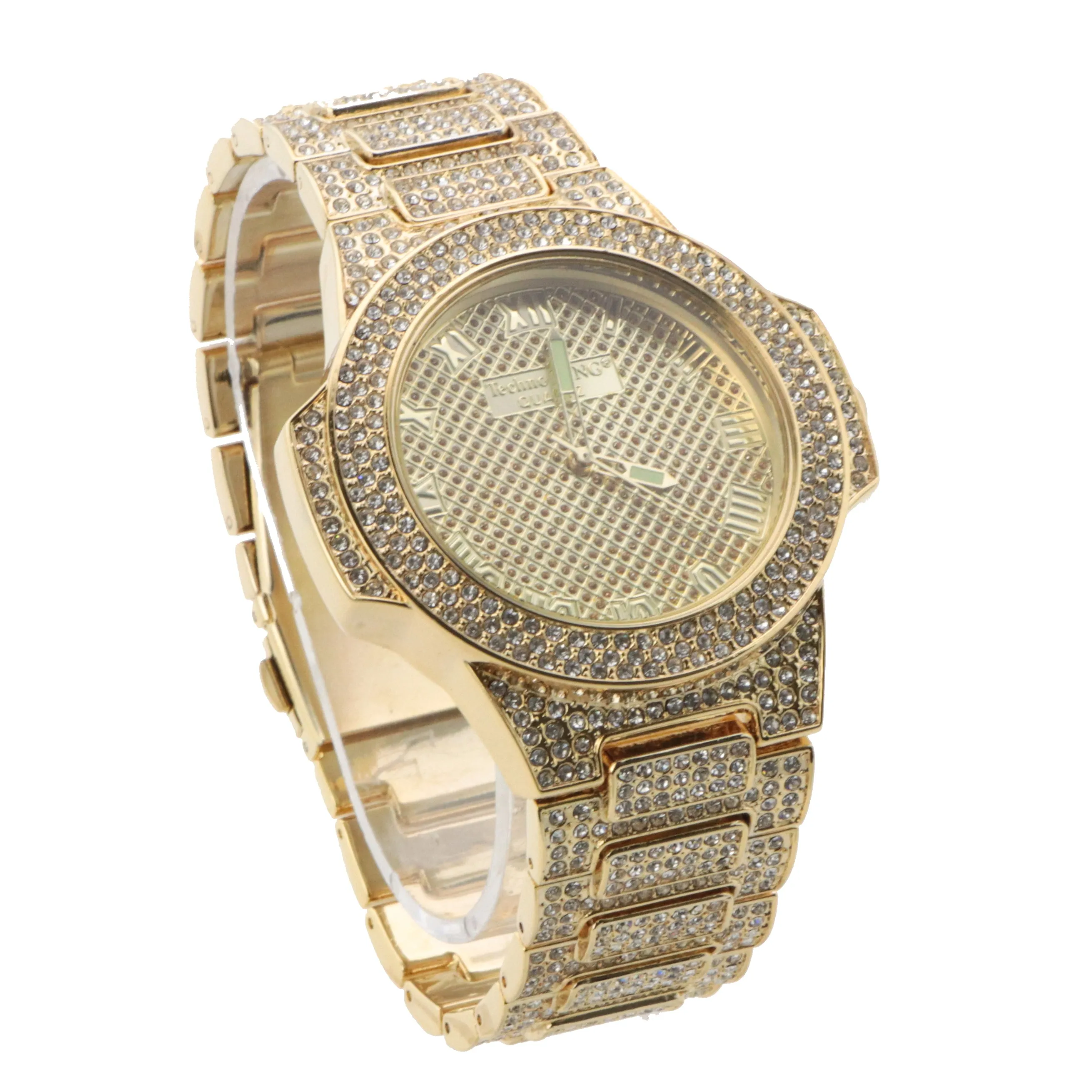 HIP HOP RAONHAZAE YG LUXURY GOLD FINISHED LAB DIAMOND WATCH X2