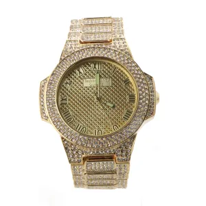 HIP HOP RAONHAZAE YG LUXURY GOLD FINISHED LAB DIAMOND WATCH X2