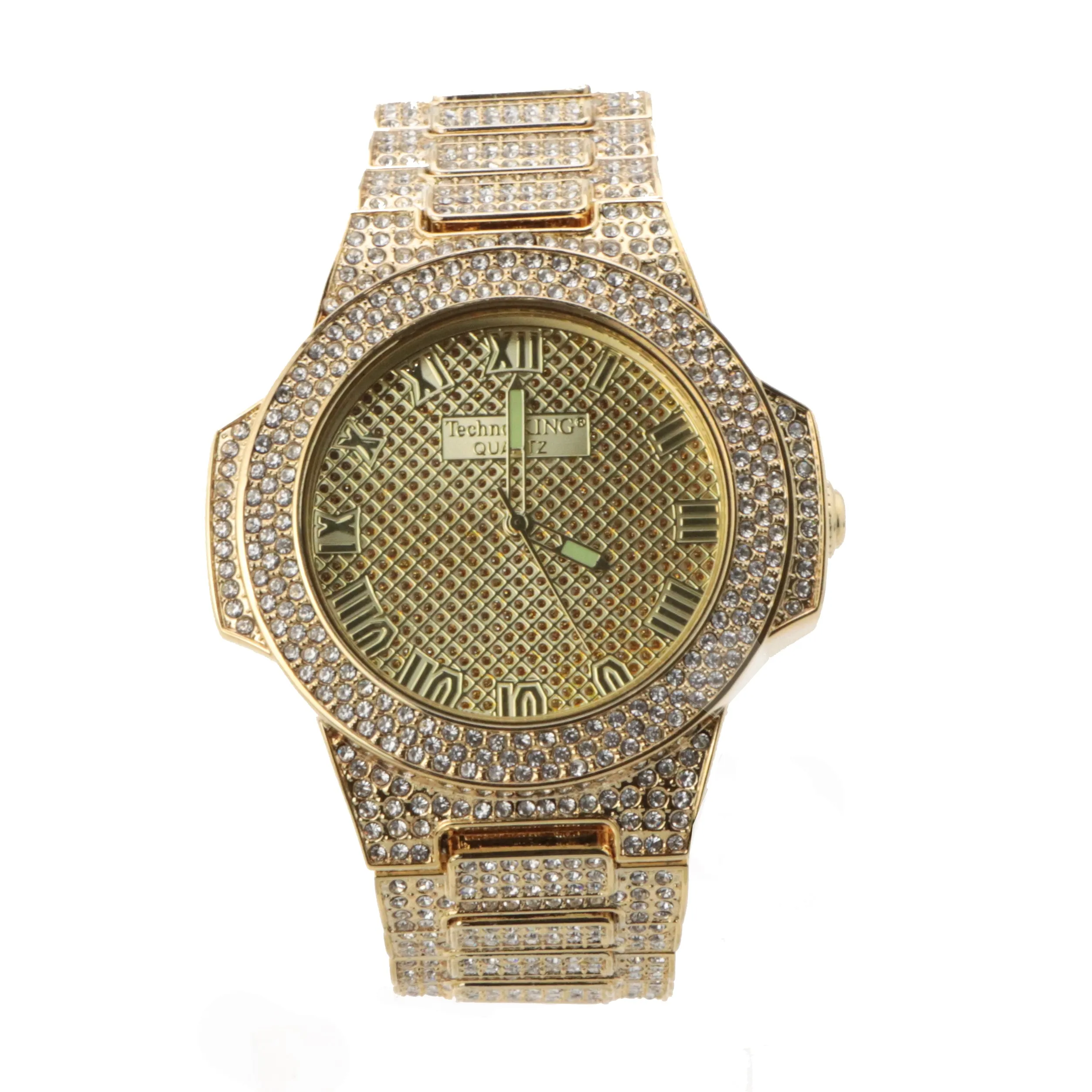 HIP HOP RAONHAZAE YG LUXURY GOLD FINISHED LAB DIAMOND WATCH X2