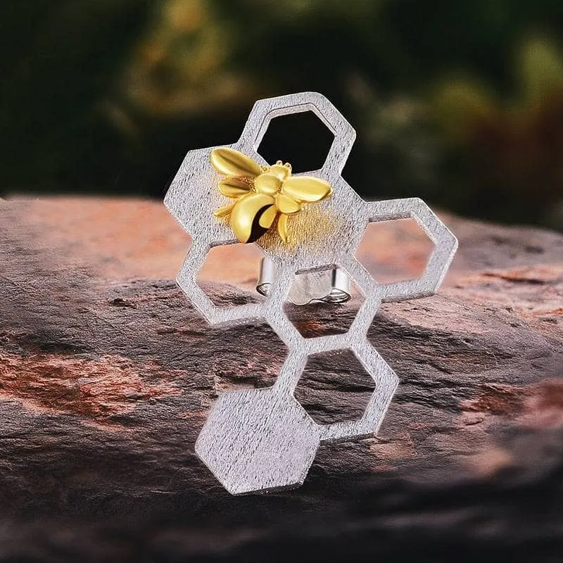 Honeycomb Home Guard Bee Drop Earrings