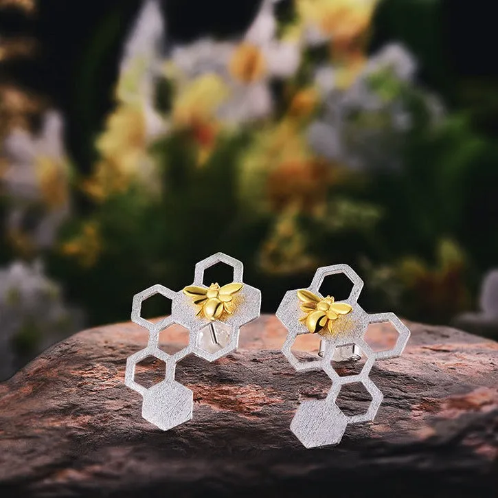 Honeycomb Home Guard Bee Drop Earrings