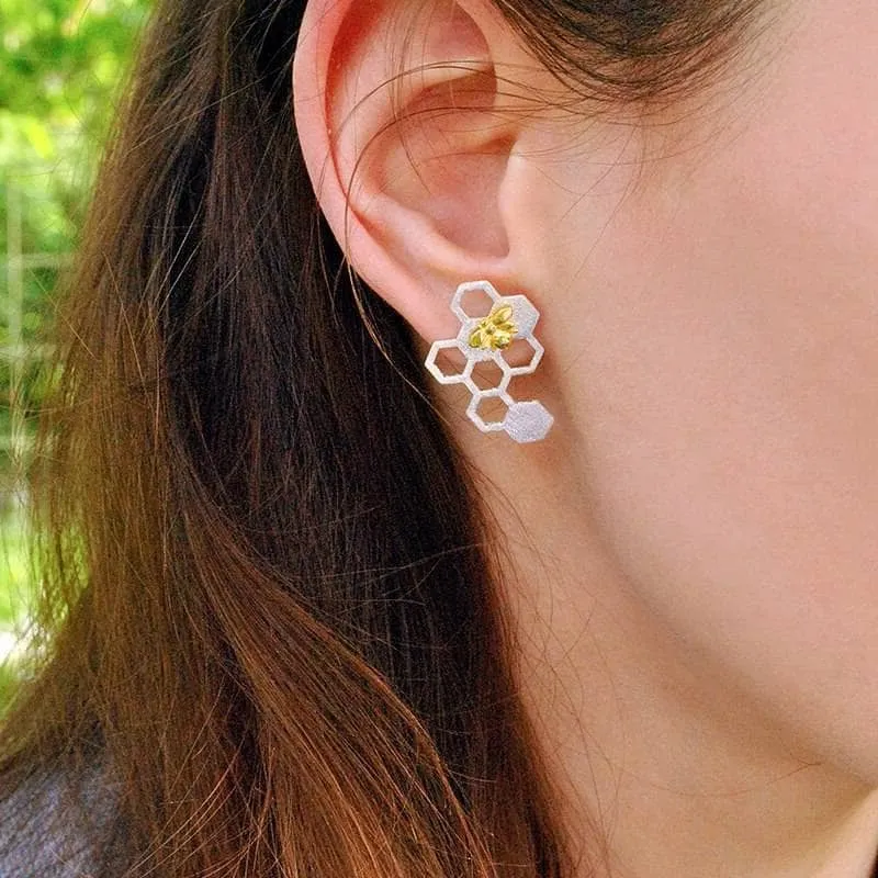 Honeycomb Home Guard Bee Drop Earrings