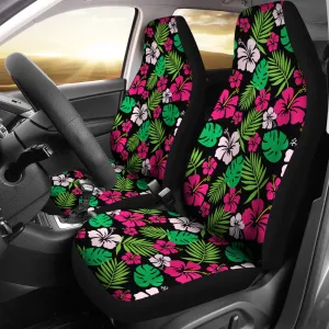 Hot Pink and Green Hawaiian Hibiscus Car Seat Covers Tropical Polynesian Pattern Set of 2