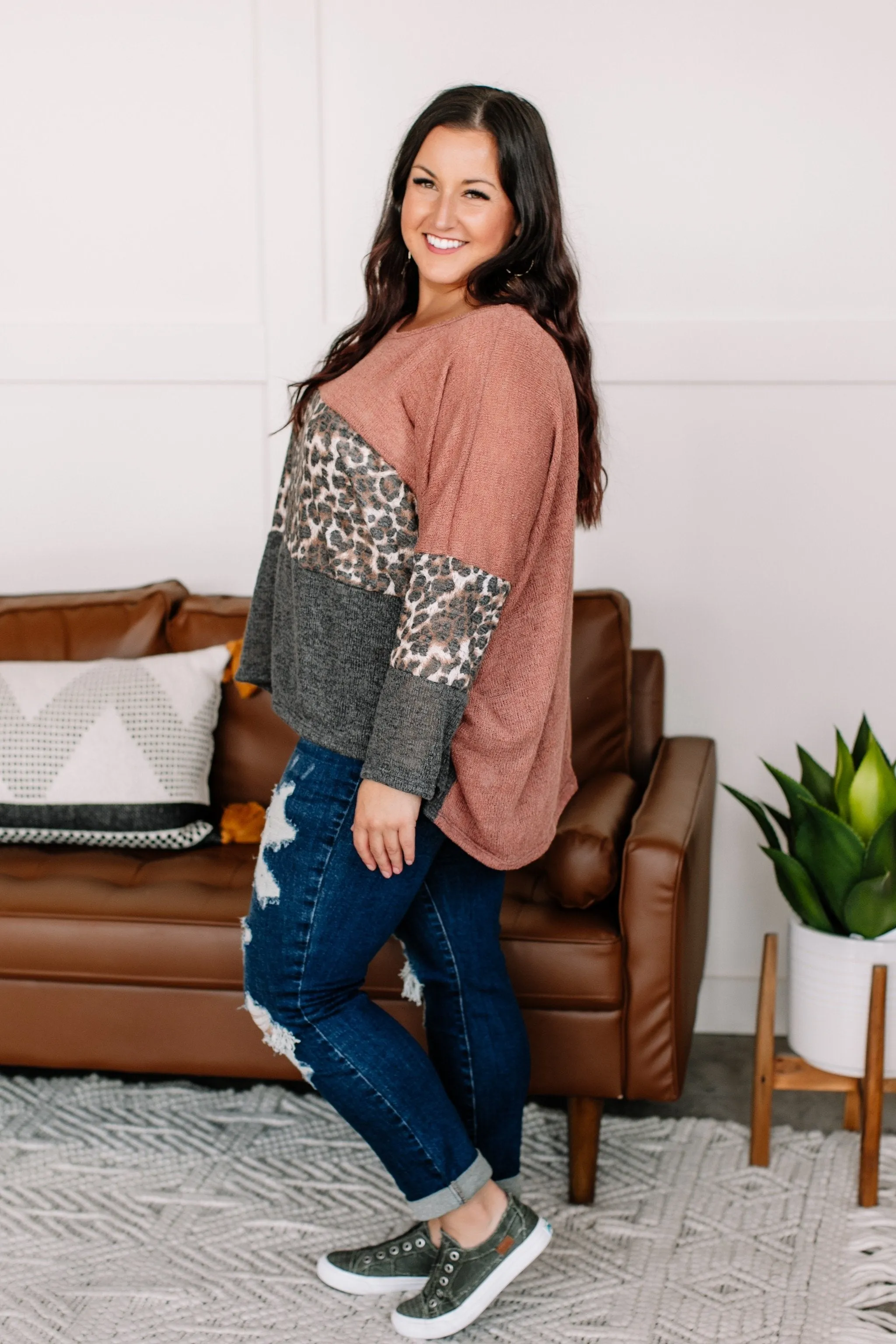 I Like The Remix Leopard Color Block Top