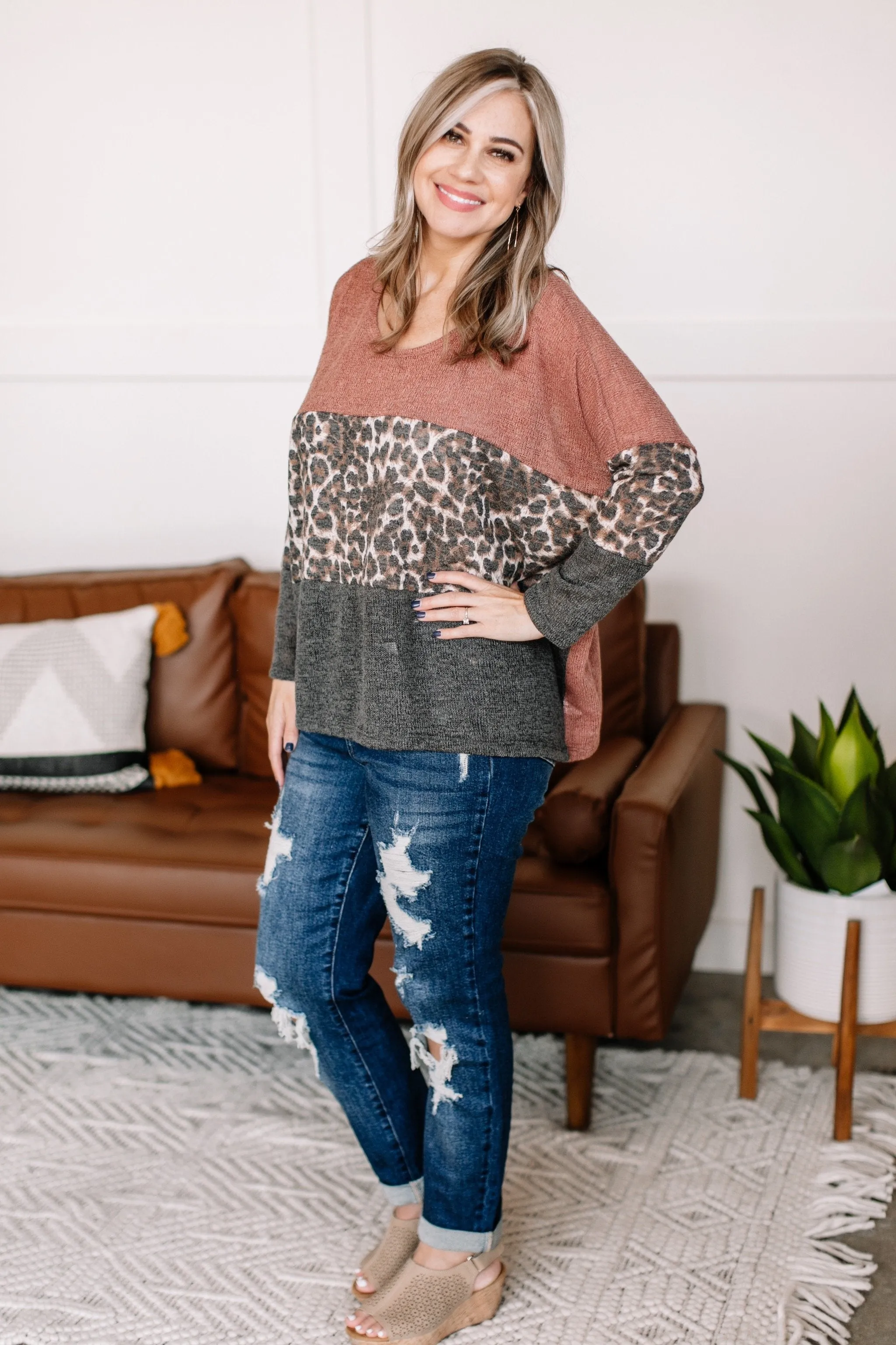 I Like The Remix Leopard Color Block Top