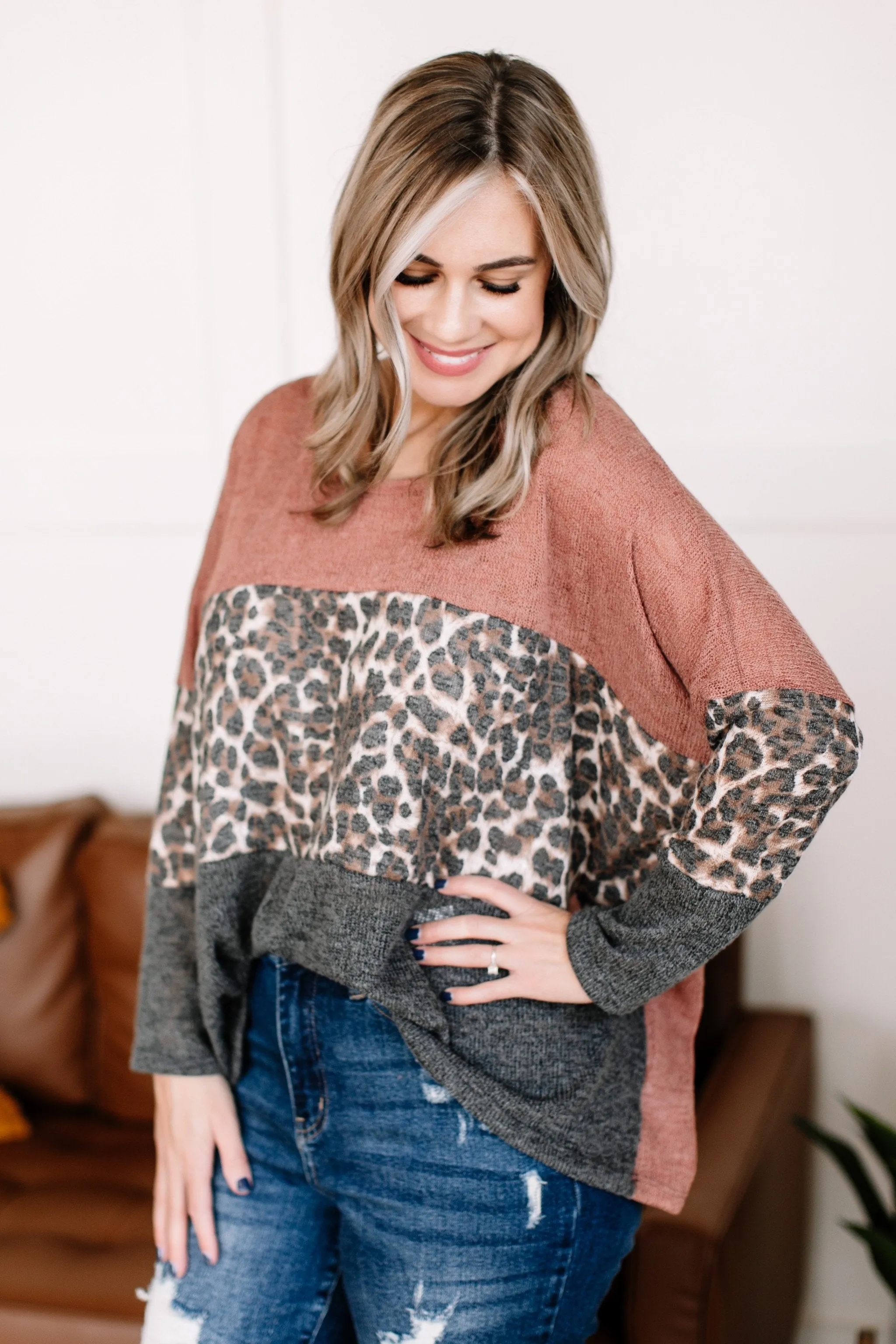 I Like The Remix Leopard Color Block Top