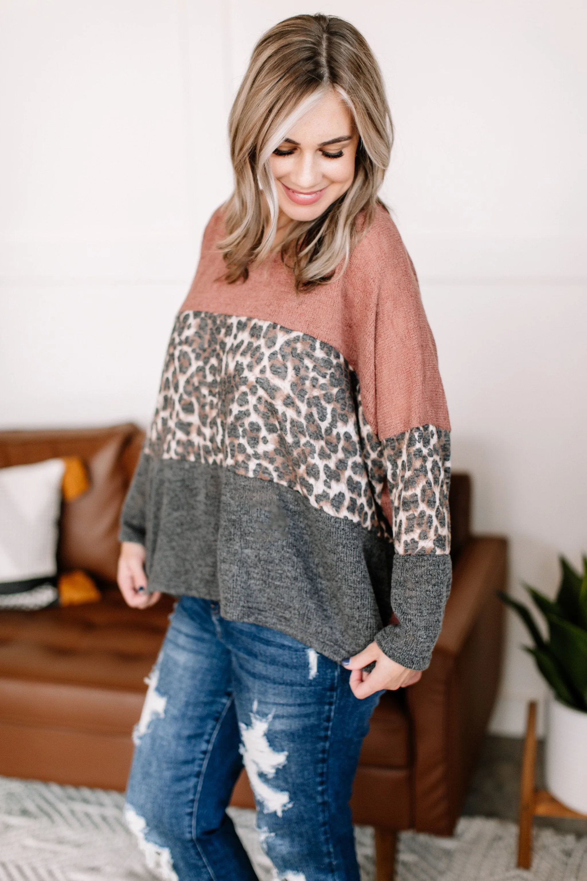 I Like The Remix Leopard Color Block Top