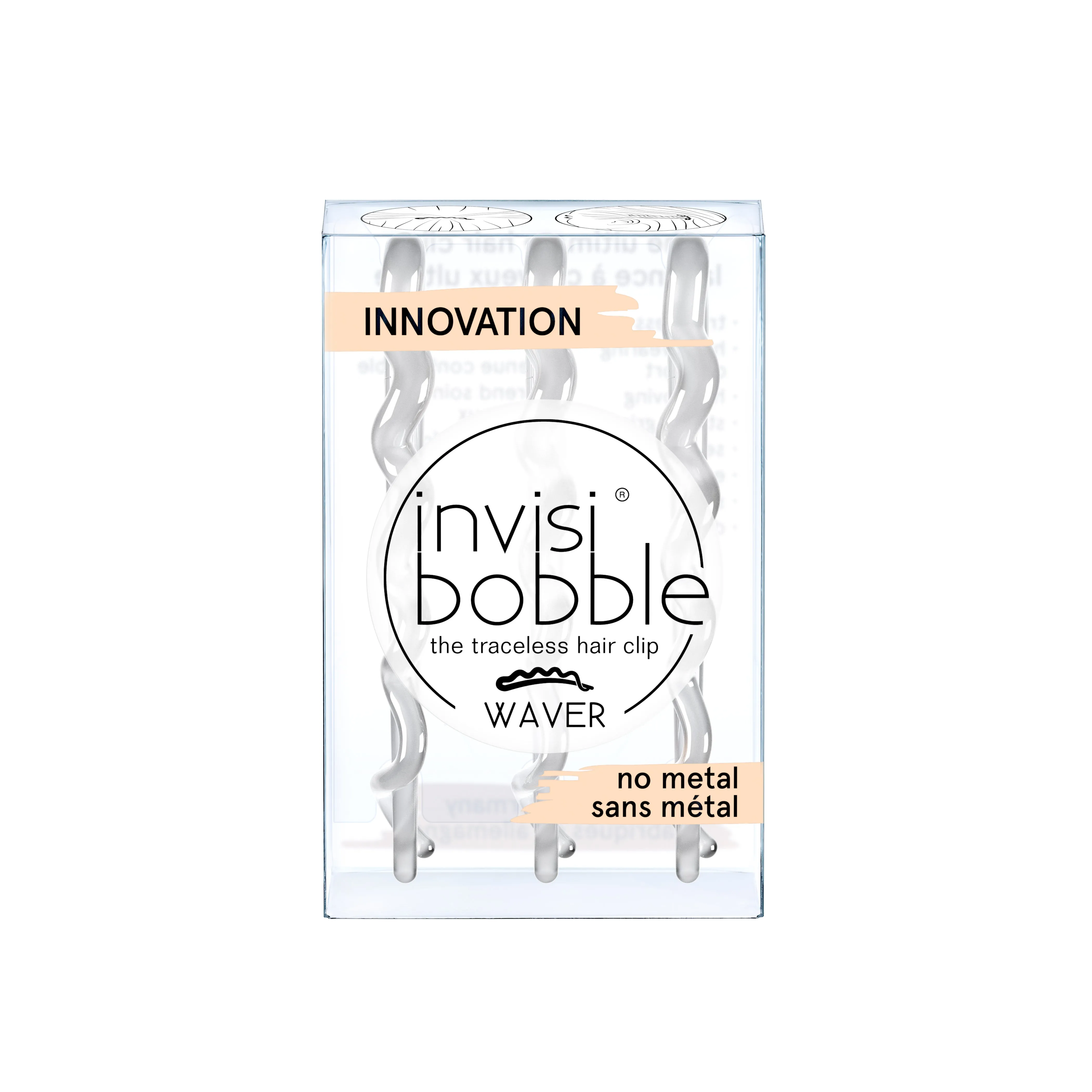 INVISIBOBBLE WAVER Plus Hair Clip, Crystal Clear, 3 Pack - No Metal, Traceless, Strong Hold, Easy Removal - Suitable for All Hair Types