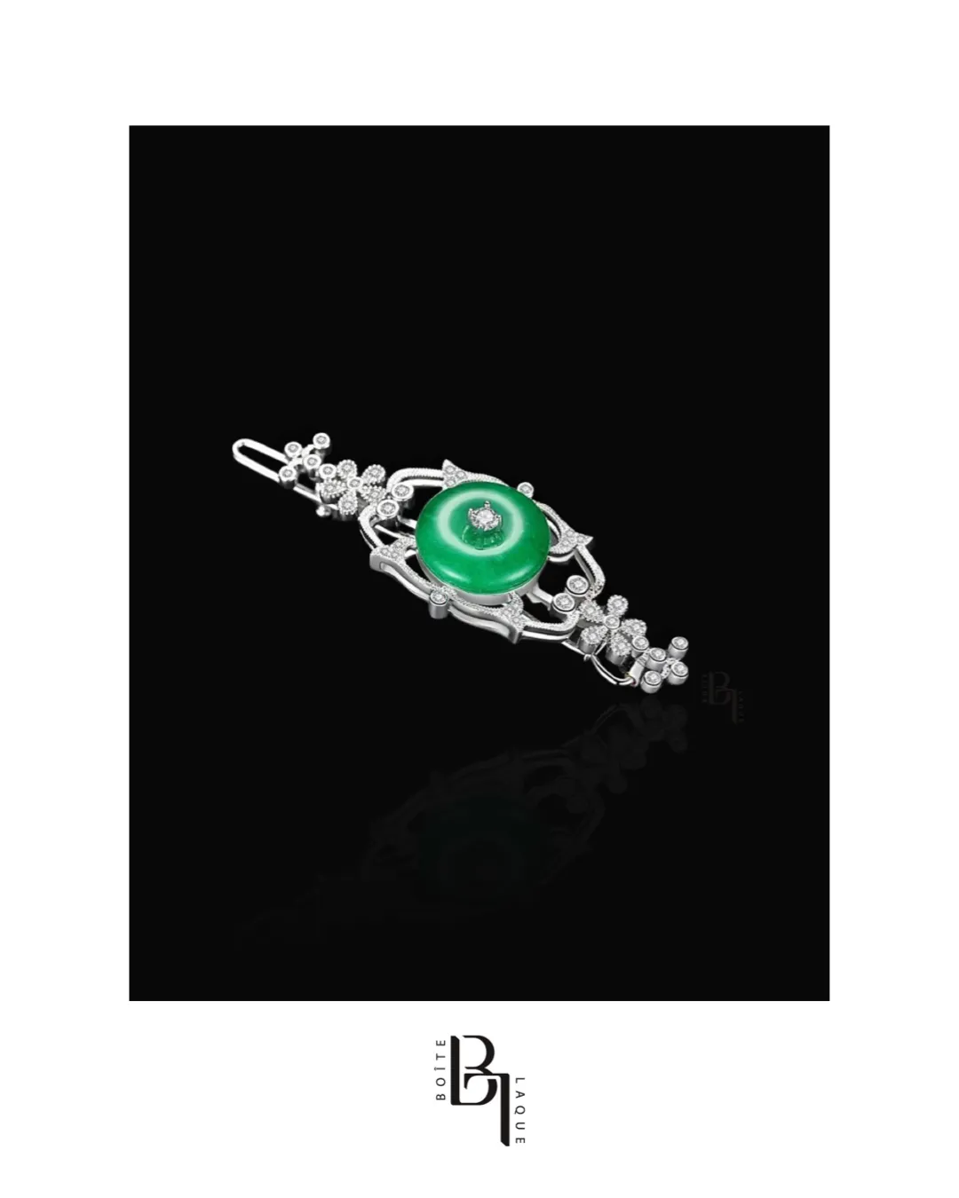 Jade 14k White Gold Hair Pin with Set of Signature Silver Bobby Pins