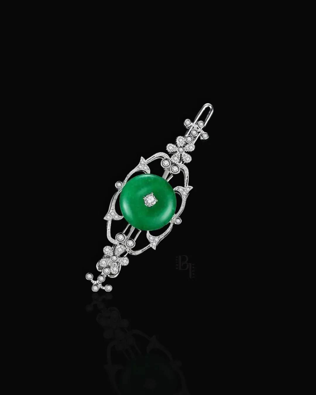 Jade 14k White Gold Hair Pin with Set of Signature Silver Bobby Pins