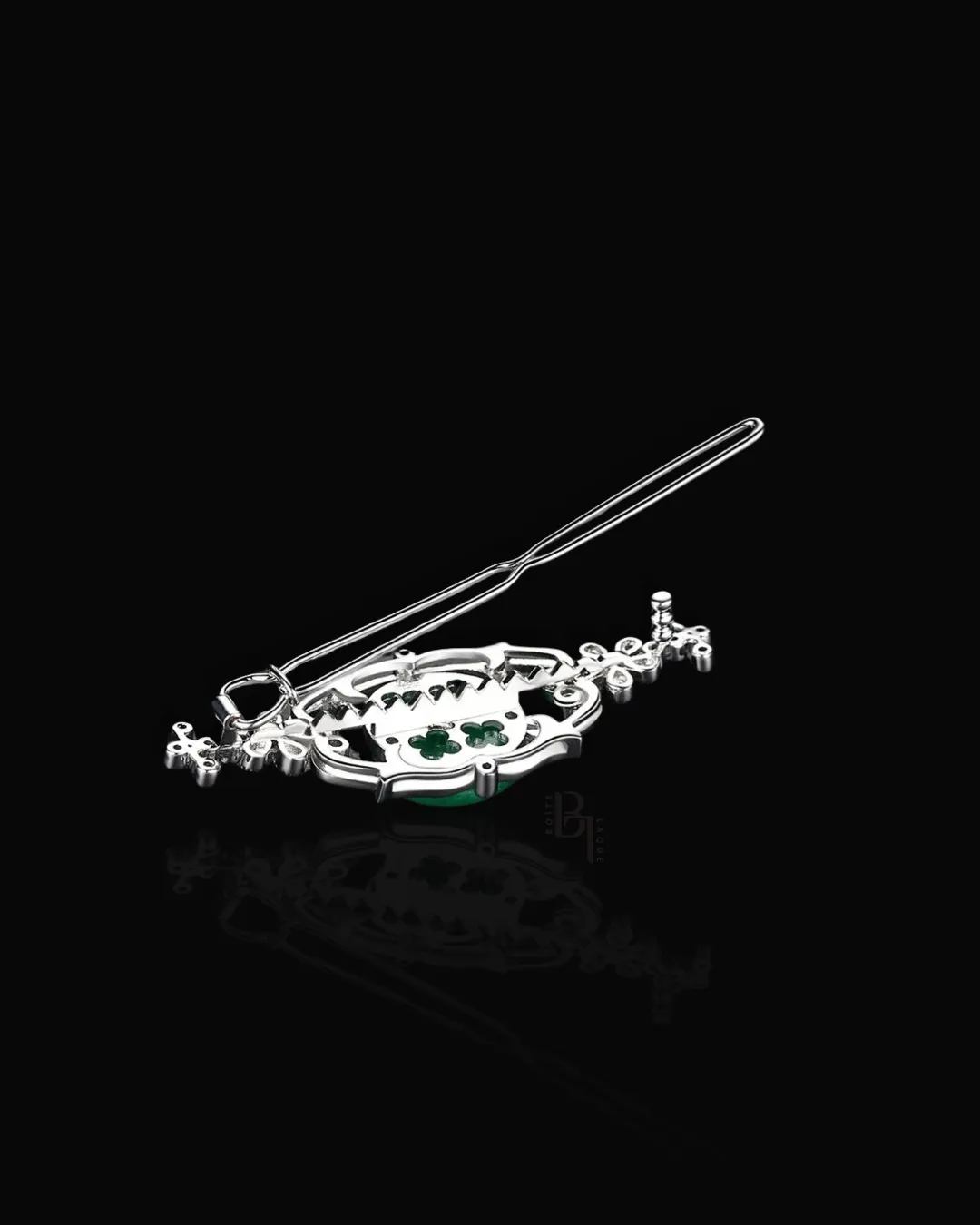 Jade 14k White Gold Hair Pin with Set of Signature Silver Bobby Pins