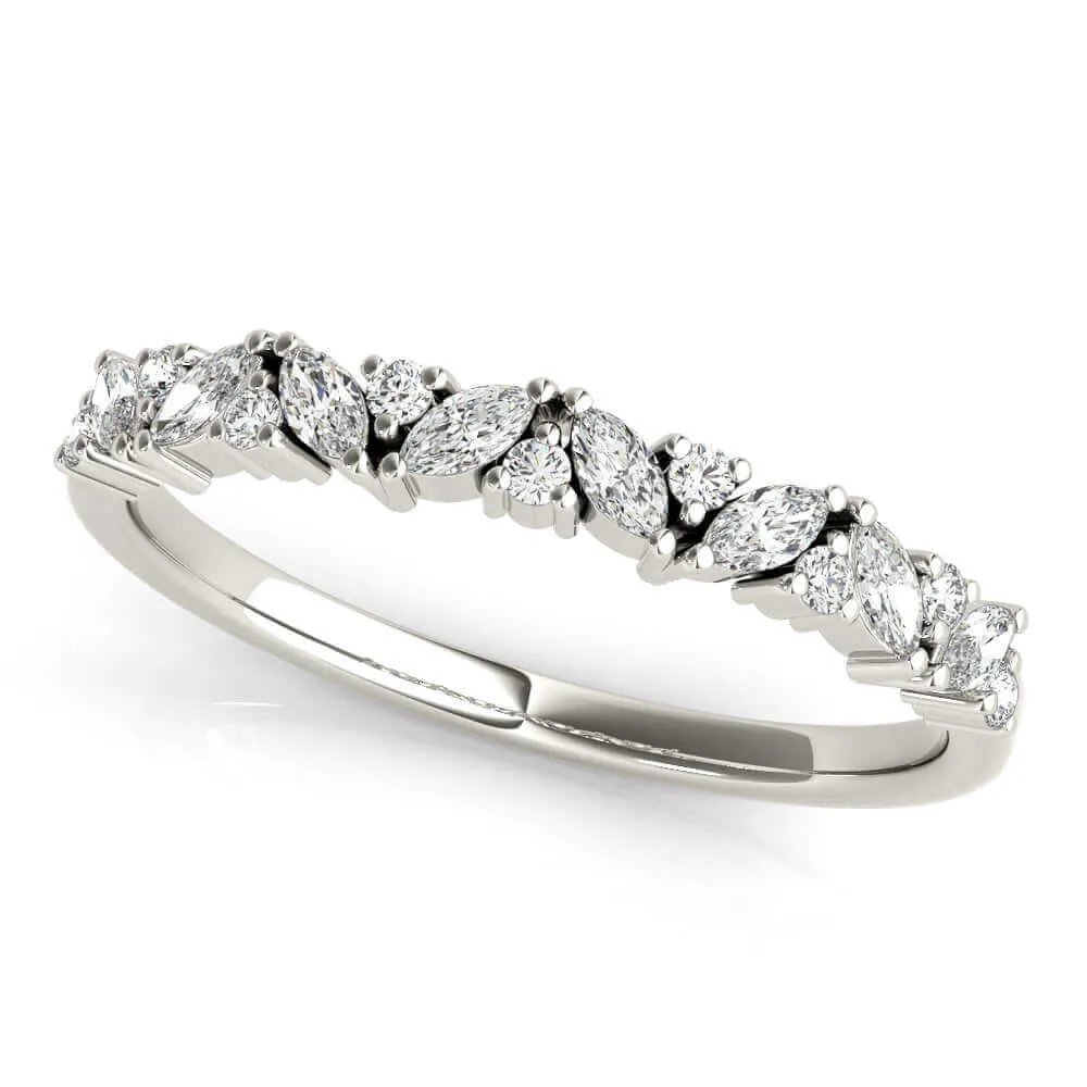 JewelMore 1/3 Carat Marquise Natural Diamond Wedding Band Ring for Women | 14K Gold | Luxury Collection | Natural Diamond | F-G-H/VS-SI Outstanding Collection | 30 Day Free Return