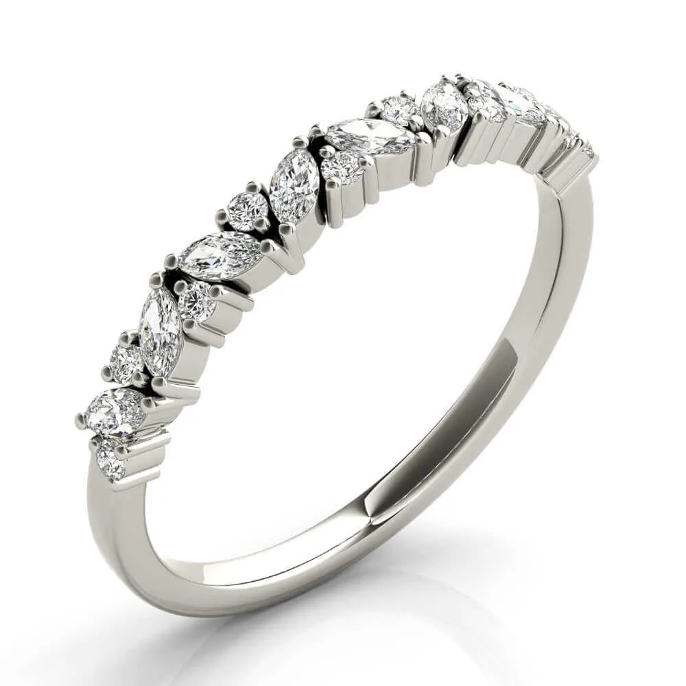 JewelMore 1/3 Carat Marquise Natural Diamond Wedding Band Ring for Women | 14K Gold | Luxury Collection | Natural Diamond | F-G-H/VS-SI Outstanding Collection | 30 Day Free Return