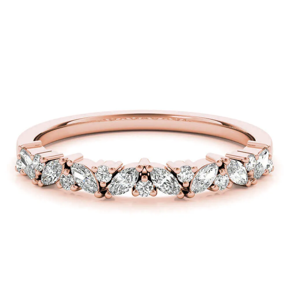 JewelMore 1/3 Carat Marquise Natural Diamond Wedding Band Ring for Women | 14K Gold | Luxury Collection | Natural Diamond | F-G-H/VS-SI Outstanding Collection | 30 Day Free Return