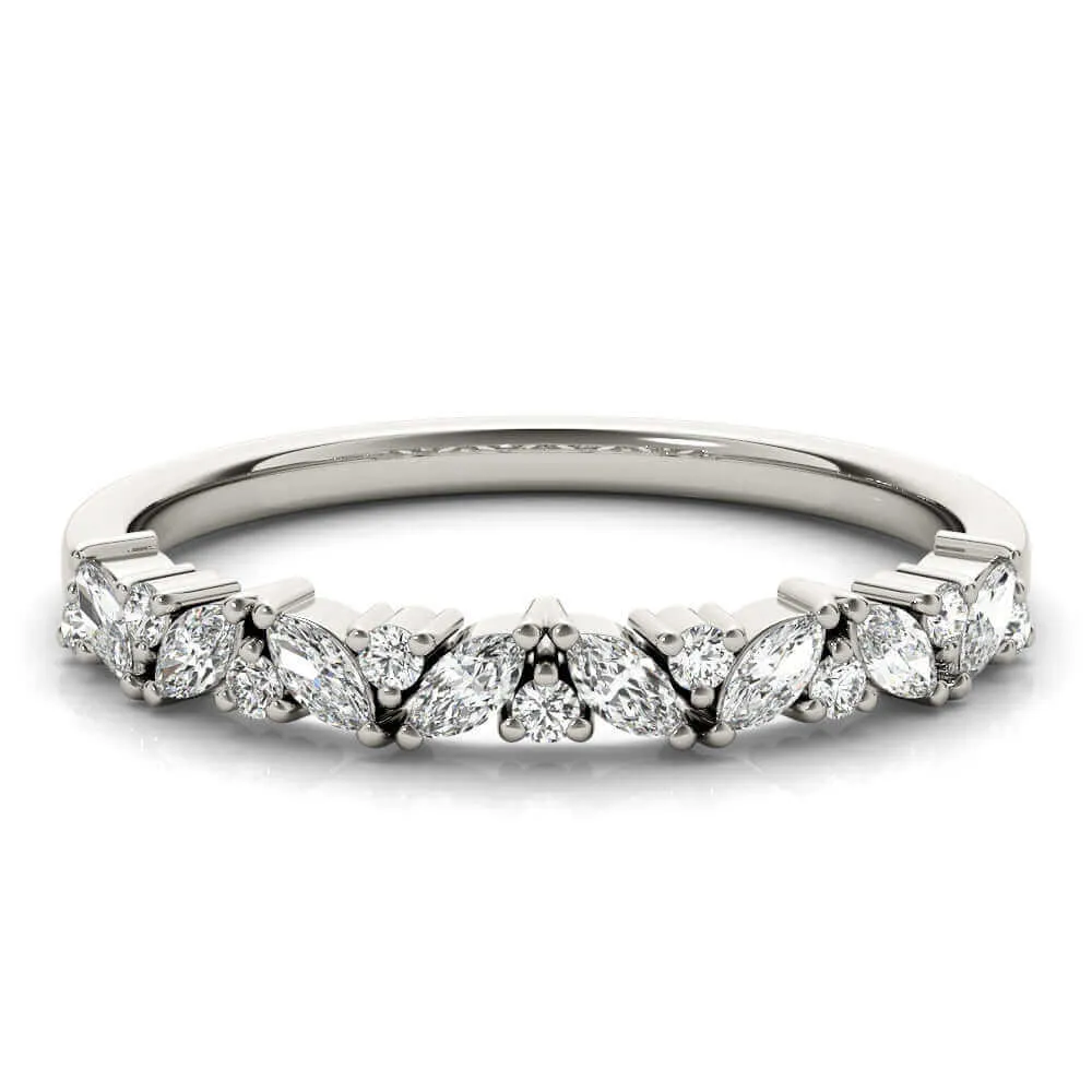 JewelMore 1/3 Carat Marquise Natural Diamond Wedding Band Ring for Women | 14K Gold | Luxury Collection | Natural Diamond | F-G-H/VS-SI Outstanding Collection | 30 Day Free Return