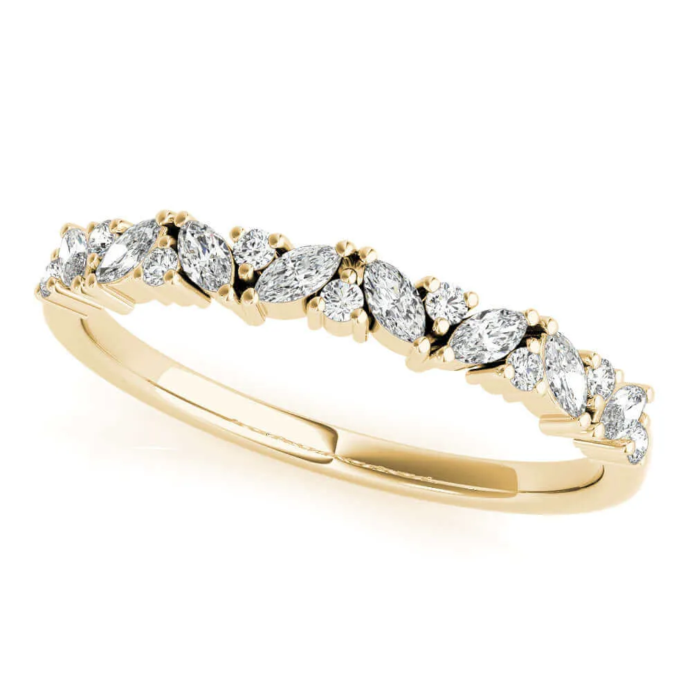 JewelMore 1/3 Carat Marquise Natural Diamond Wedding Band Ring for Women | 14K Gold | Luxury Collection | Natural Diamond | F-G-H/VS-SI Outstanding Collection | 30 Day Free Return
