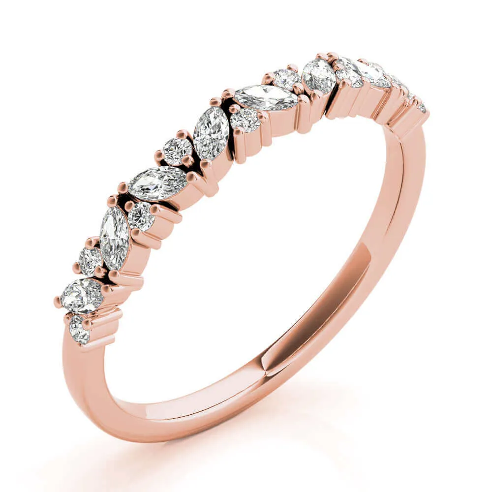 JewelMore 1/3 Carat Marquise Natural Diamond Wedding Band Ring for Women | 14K Gold | Luxury Collection | Natural Diamond | F-G-H/VS-SI Outstanding Collection | 30 Day Free Return