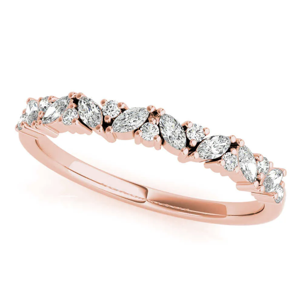 JewelMore 1/3 Carat Marquise Natural Diamond Wedding Band Ring for Women | 14K Gold | Luxury Collection | Natural Diamond | F-G-H/VS-SI Outstanding Collection | 30 Day Free Return