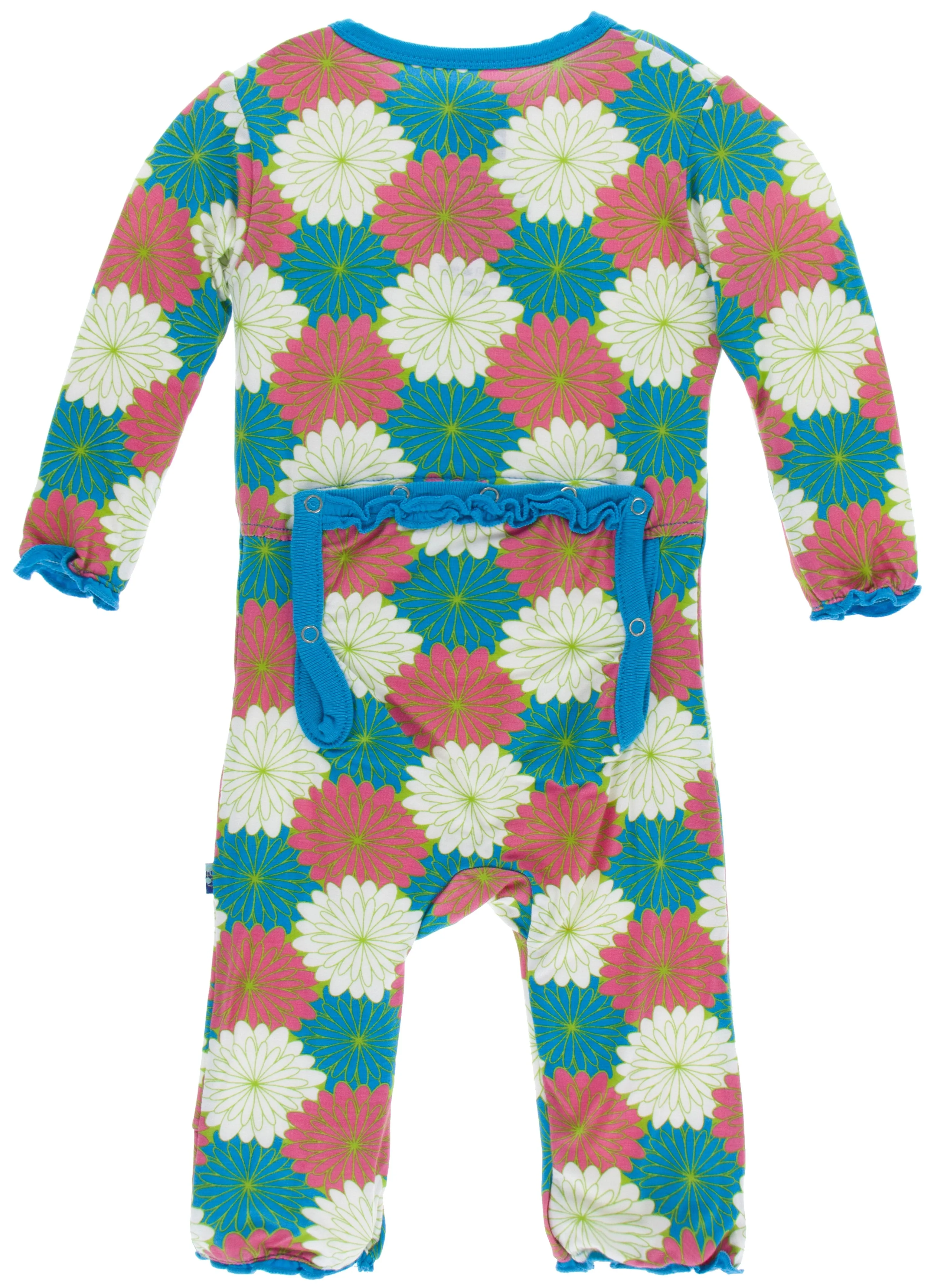 KicKee Pants Tropical Flowers Muffin Ruffle Coverall with Zipper