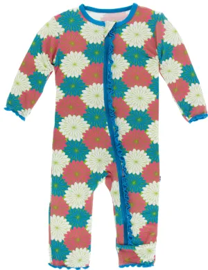 KicKee Pants Tropical Flowers Muffin Ruffle Coverall with Zipper