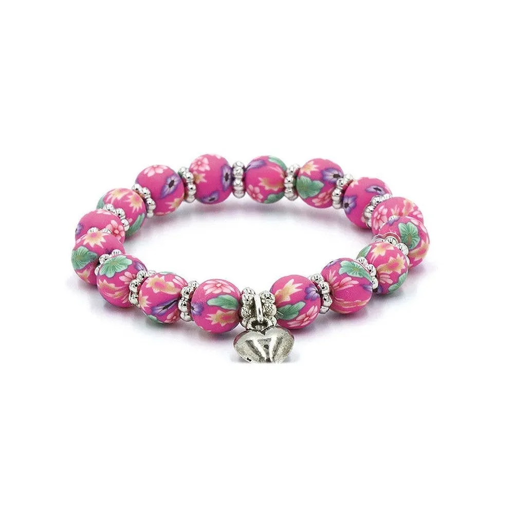 Kids Clay Bead Bracelet With Heart Charm