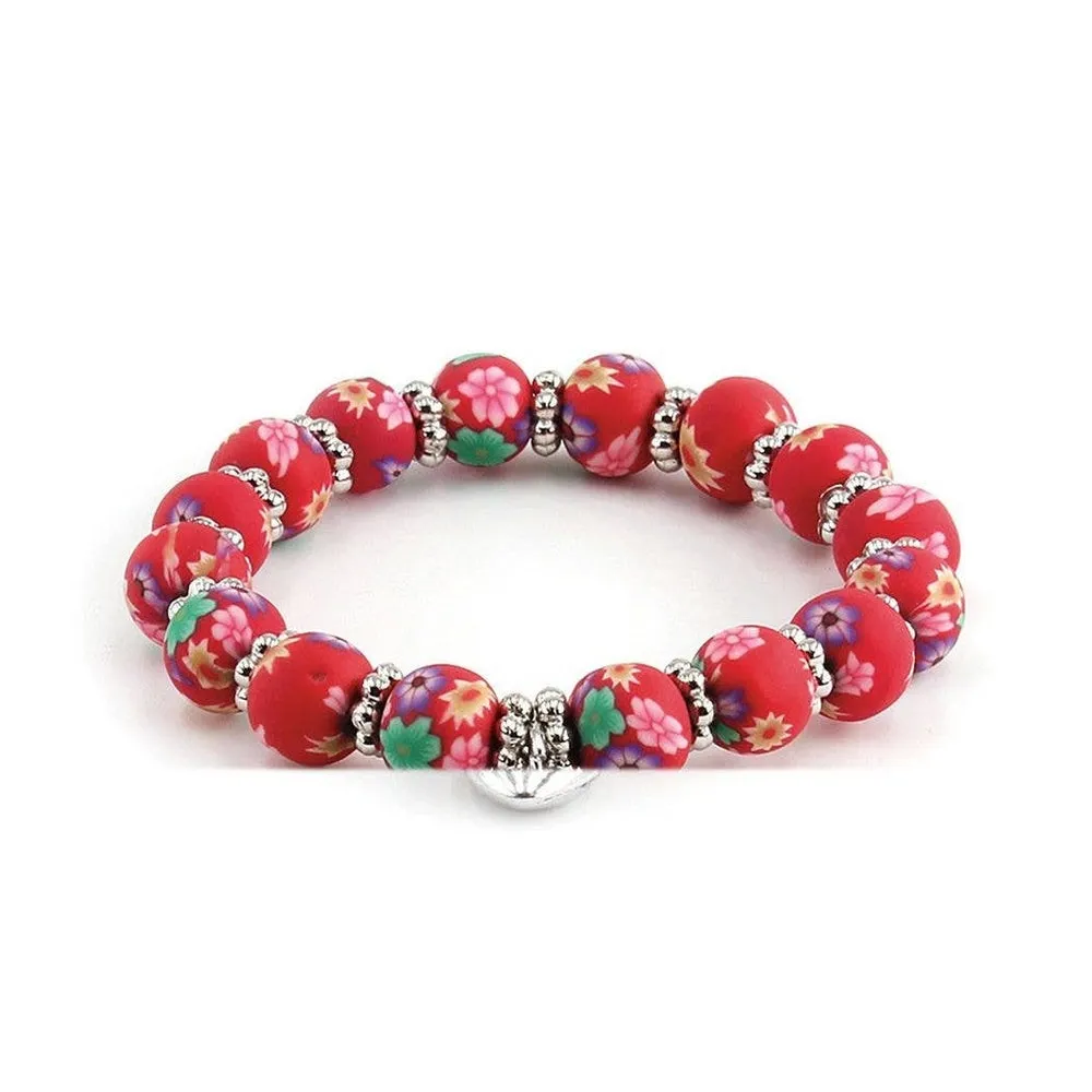 Kids Clay Bead Bracelet With Heart Charm