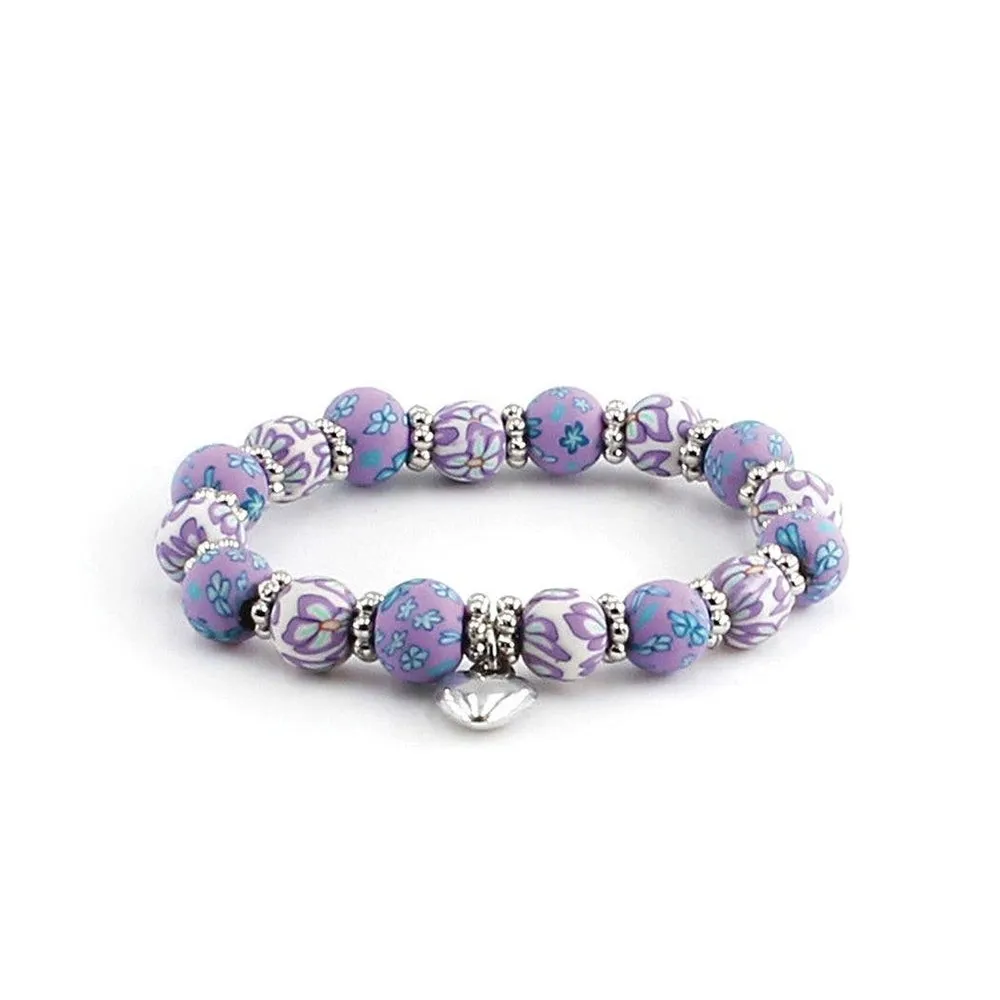 Kids Clay Bead Bracelet With Heart Charm