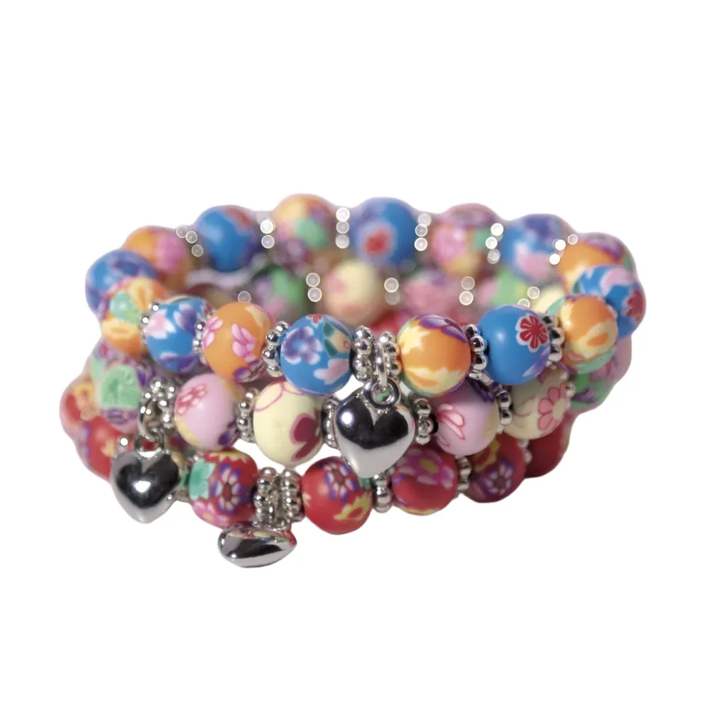 Kids Clay Bead Bracelet With Heart Charm