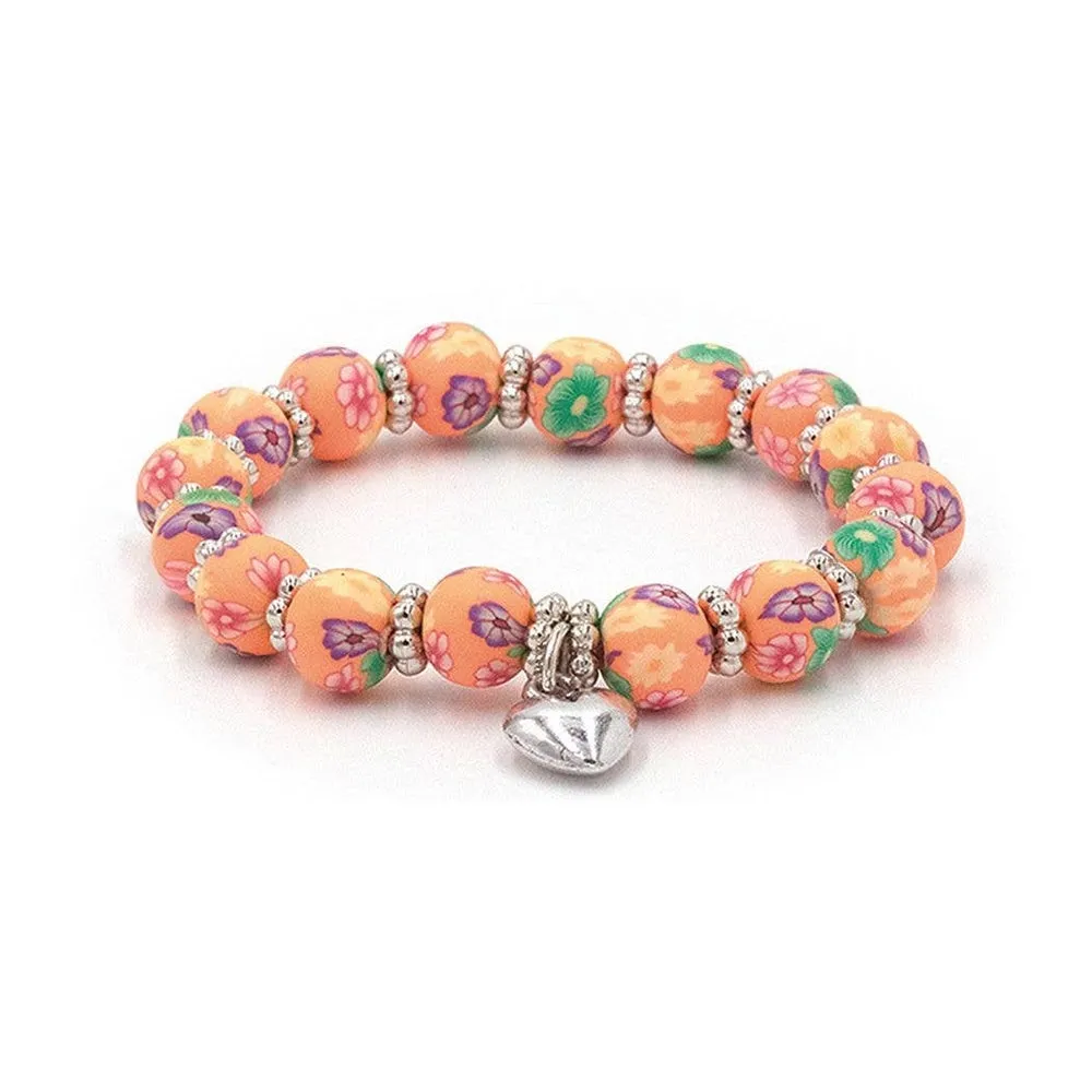 Kids Clay Bead Bracelet With Heart Charm