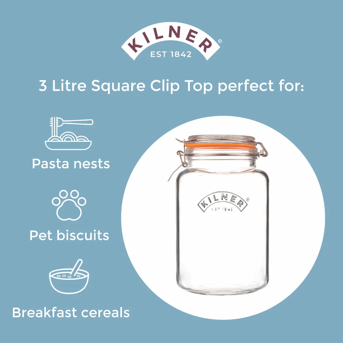 Kilner Clip Top Square Jar 3 Litre KL0025079