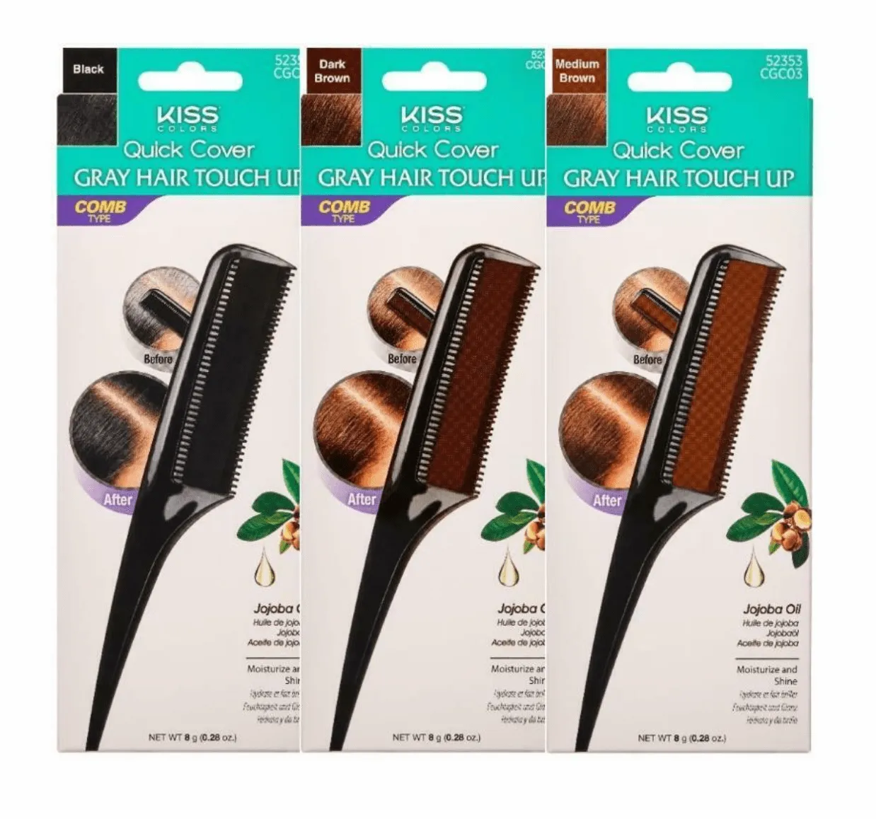 Kiss Quick Cover - Peigne à cheveux colorant & couvrant cheveux blancs "Kiss Quick Cover Gray Hair Touch Up Comb" - 20g Plusieurs couleurs