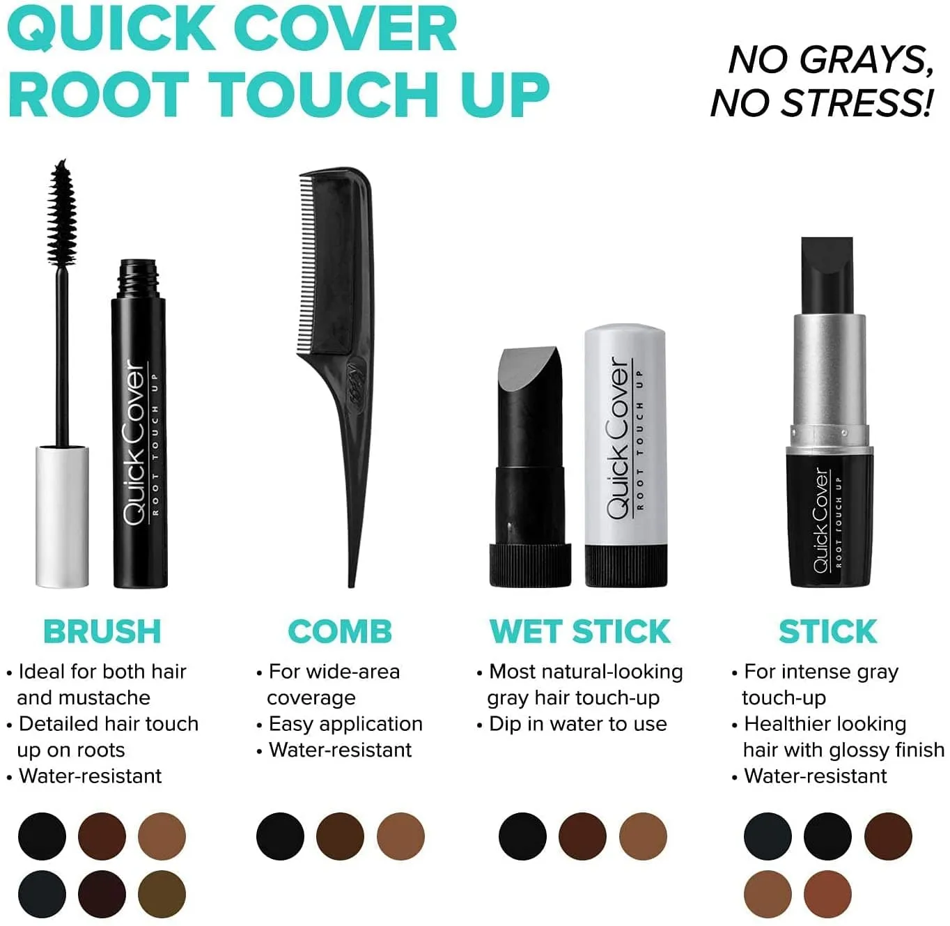 Kiss Quick Cover - Peigne à cheveux colorant & couvrant cheveux blancs "Kiss Quick Cover Gray Hair Touch Up Comb" - 20g Plusieurs couleurs