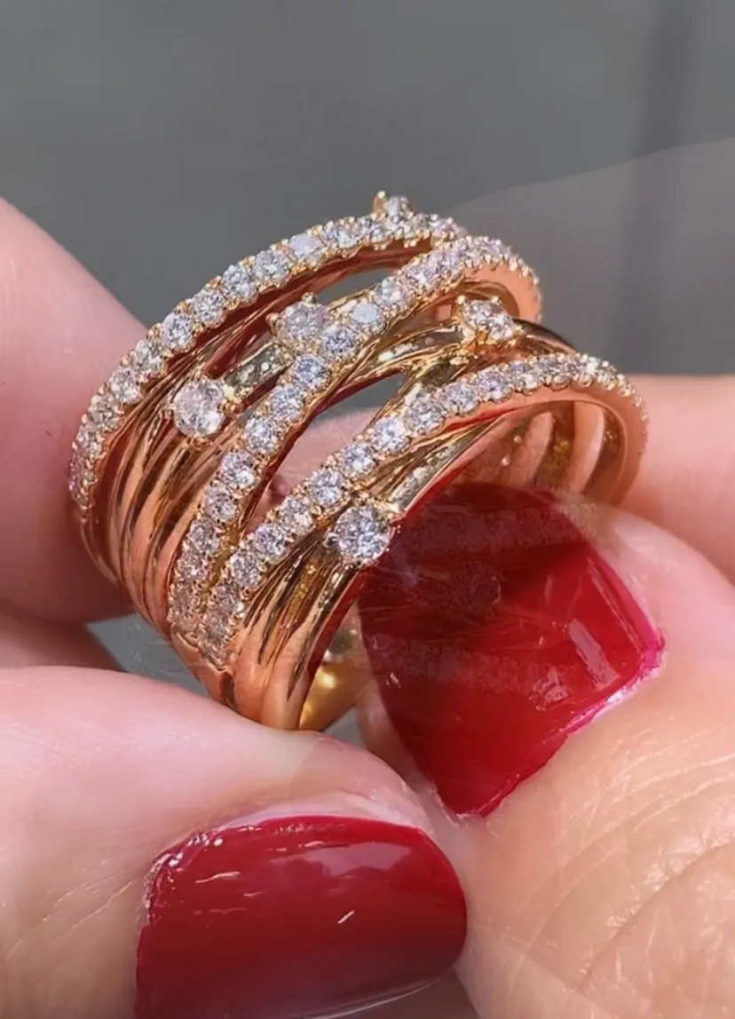 Ladies Diamond Overlap Style Rose Gold Fancy Ring 1.08ct tw