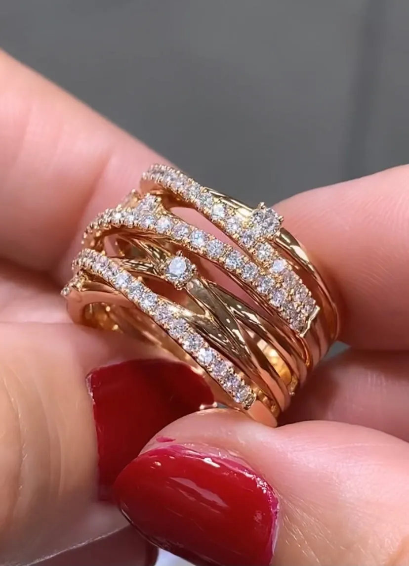 Ladies Diamond Overlap Style Rose Gold Fancy Ring 1.08ct tw