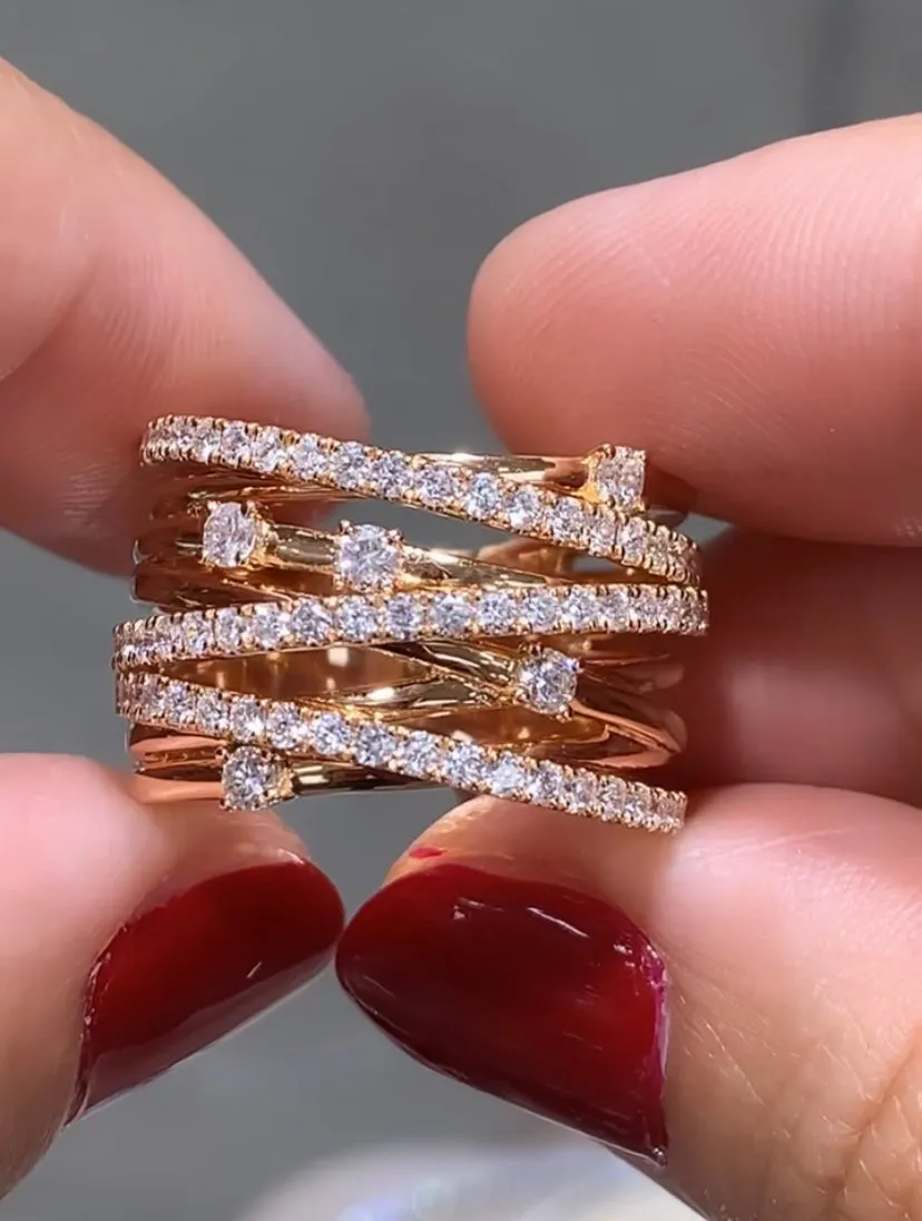 Ladies Diamond Overlap Style Rose Gold Fancy Ring 1.08ct tw