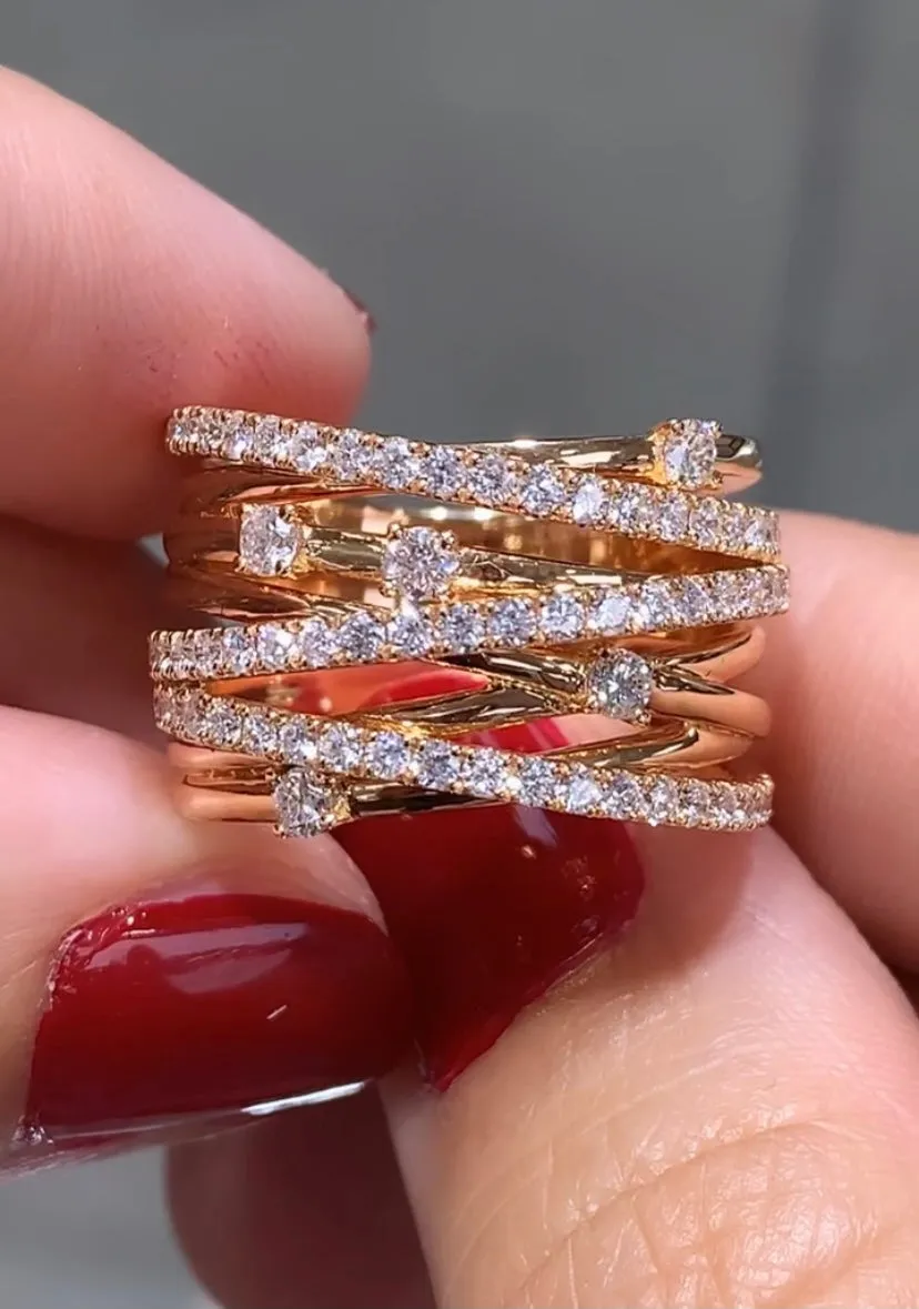 Ladies Diamond Overlap Style Rose Gold Fancy Ring 1.08ct tw